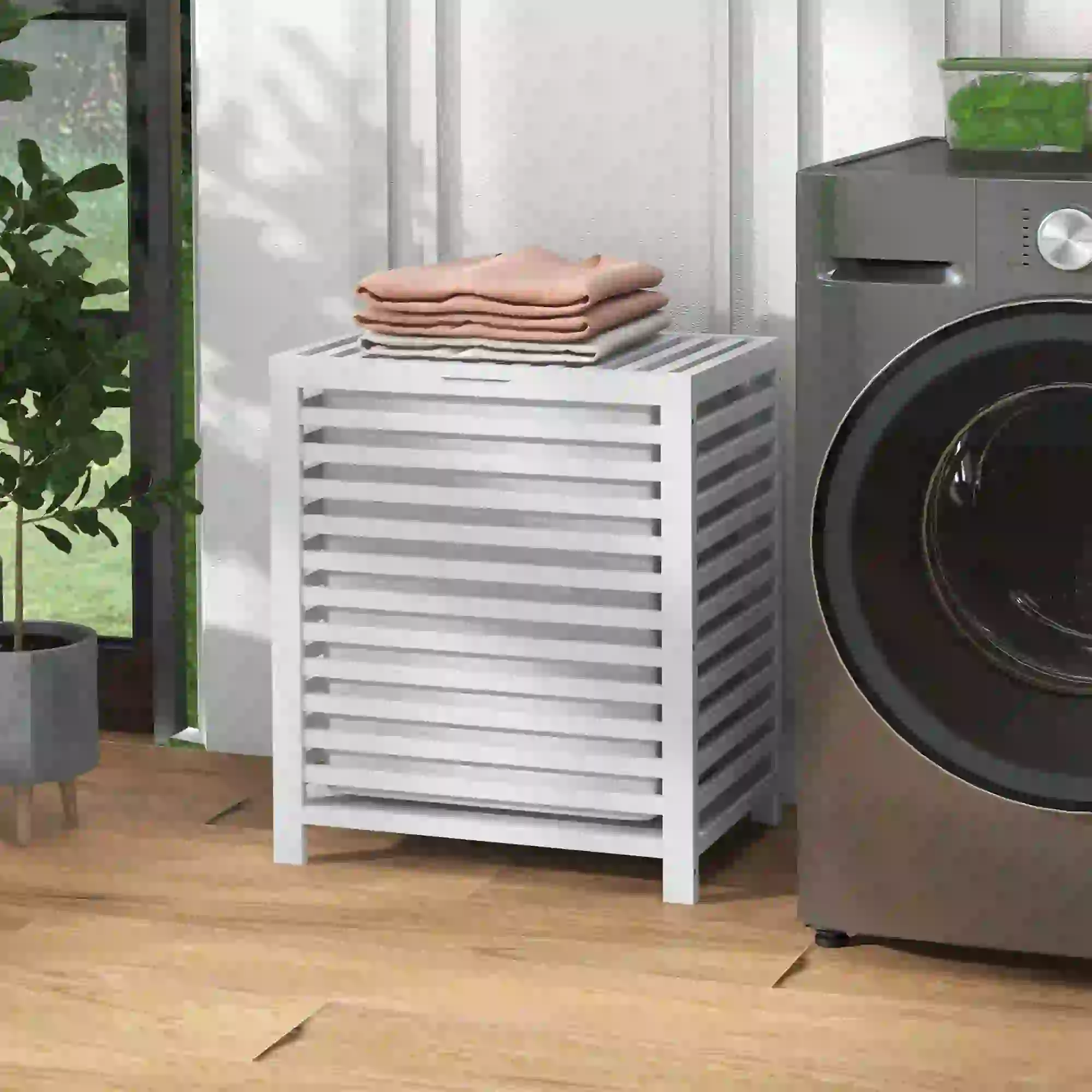Laundry Basket With Removable Liner Bag, 55L, White - Image 7