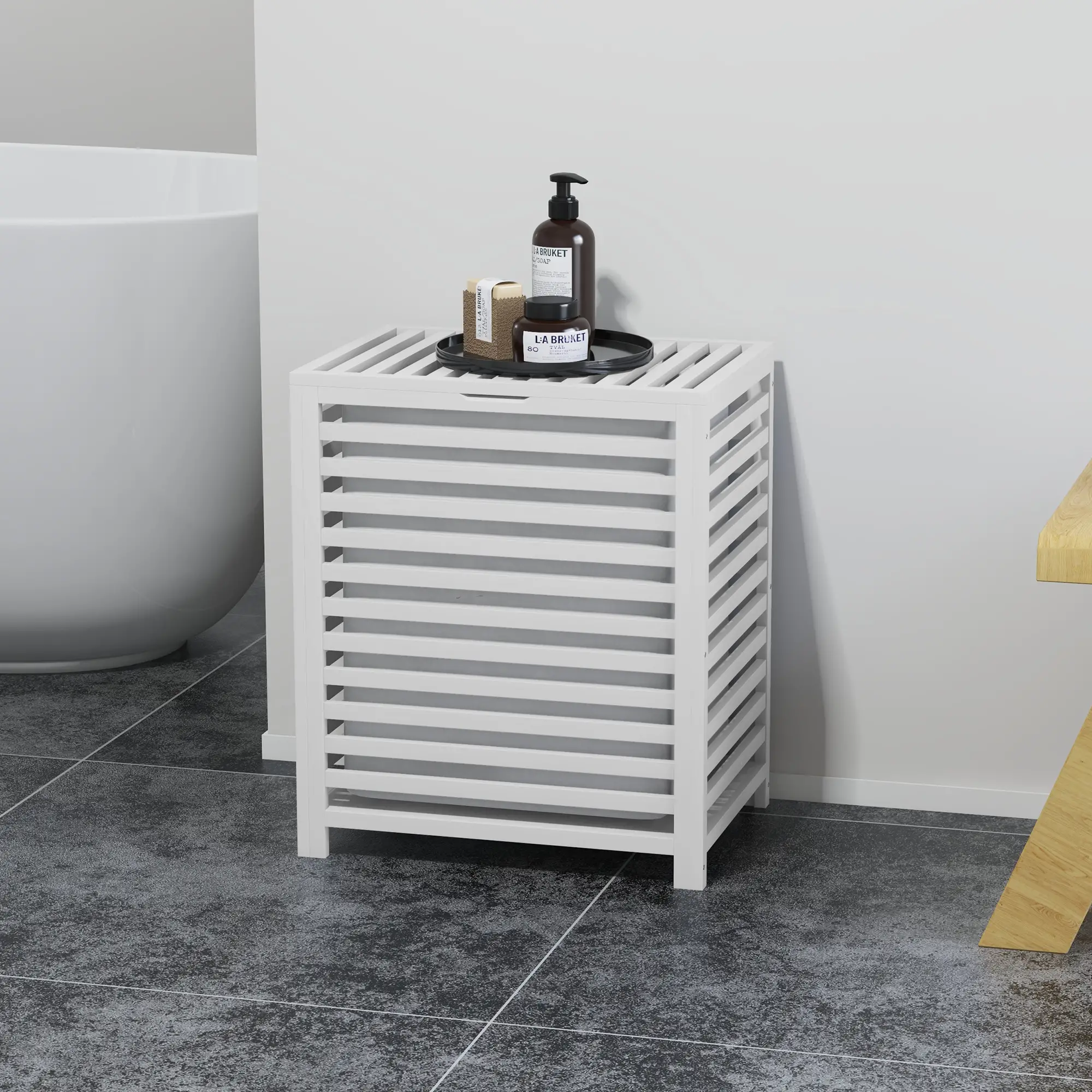 Laundry Basket With Removable Liner Bag, 55L, White - Image 8