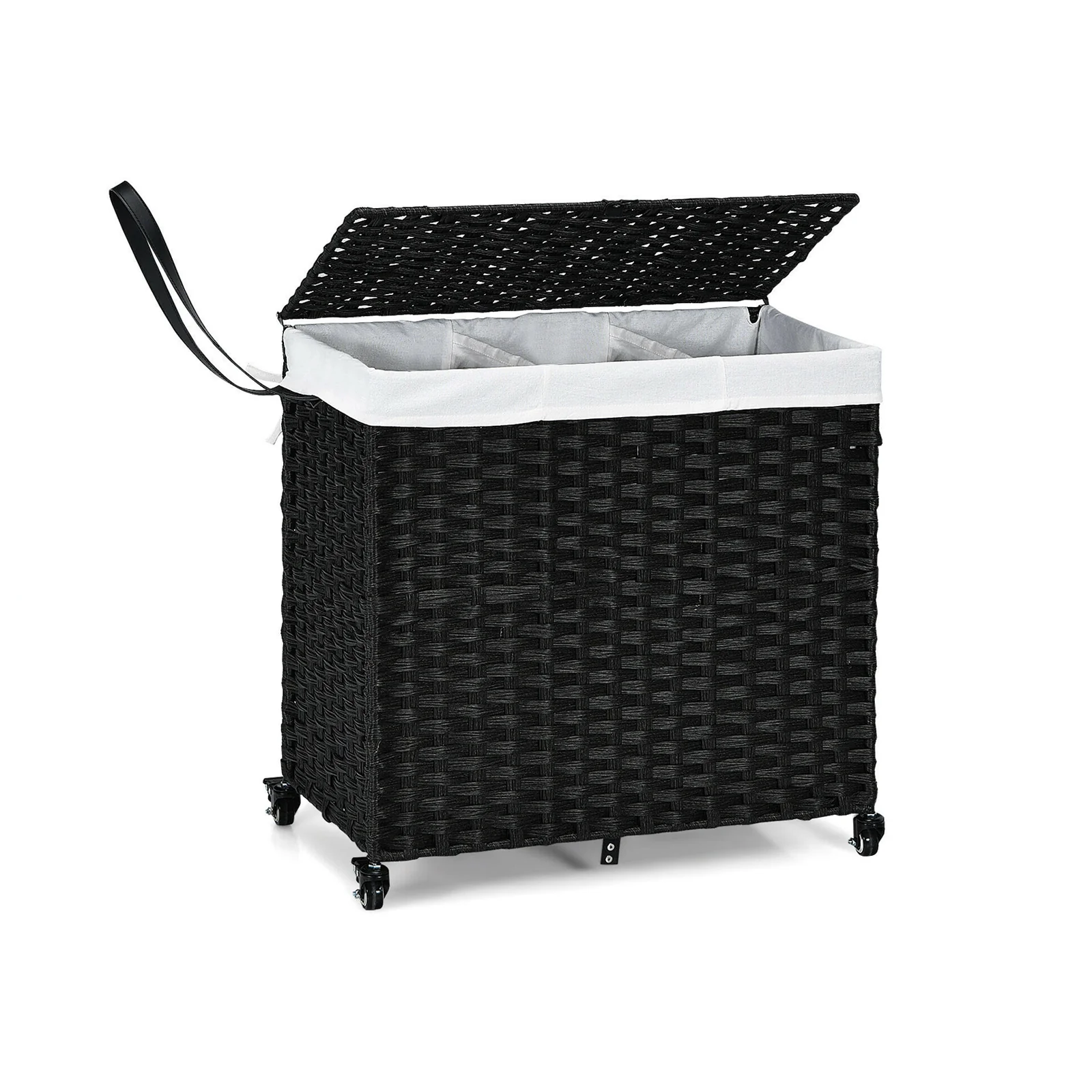 Laundry Hamper with Wheels and Lid, Black