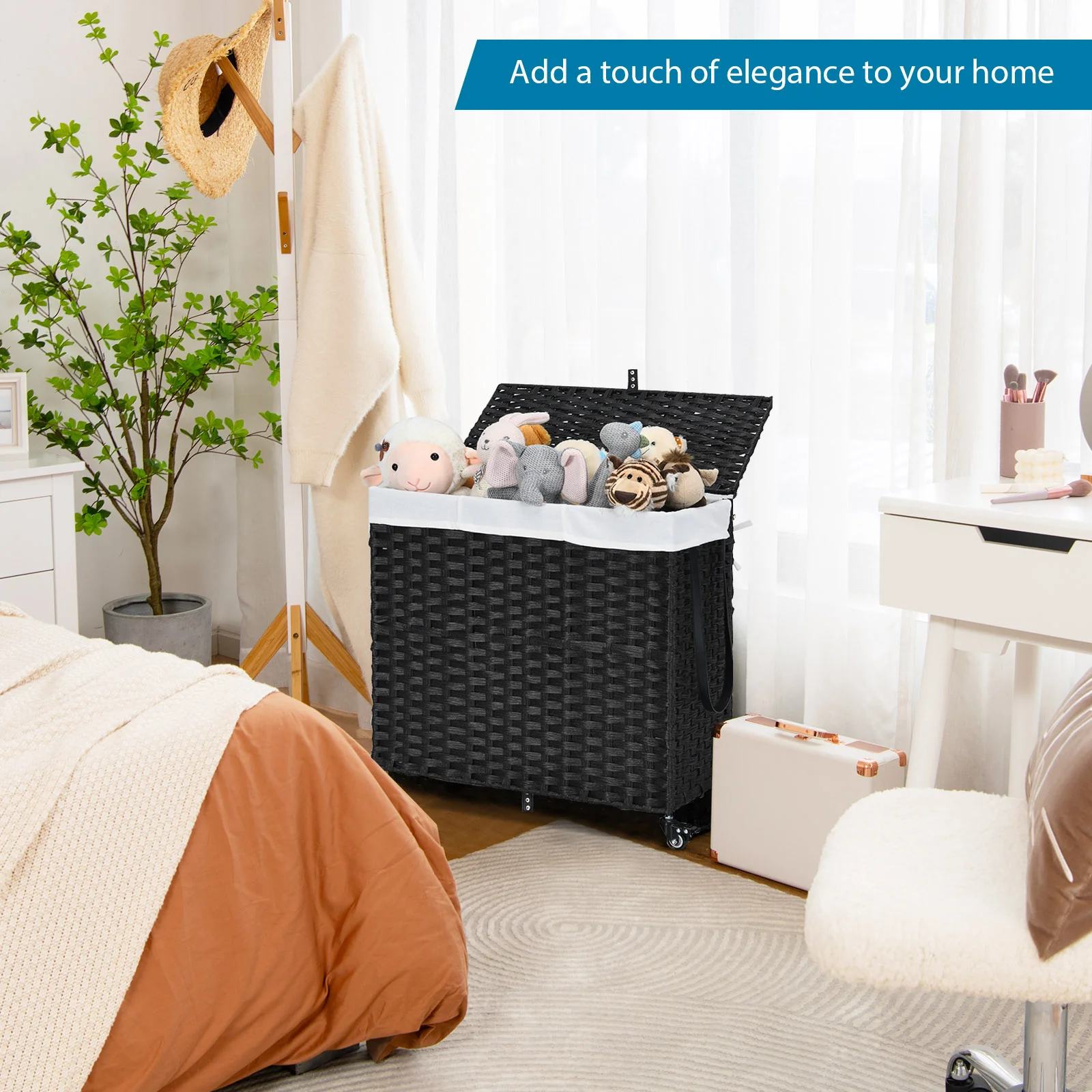 Laundry Hamper with Wheels and Lid, Black - Image 6