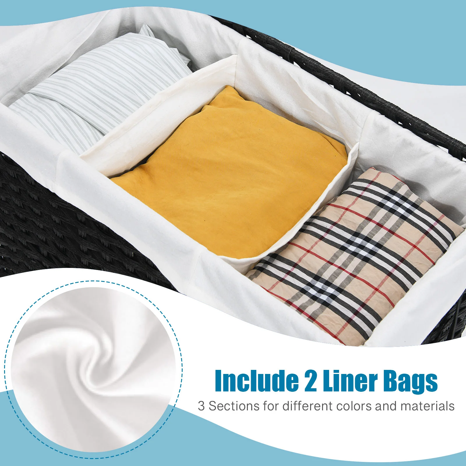 Laundry Hamper with Wheels and Lid, Black - Image 8