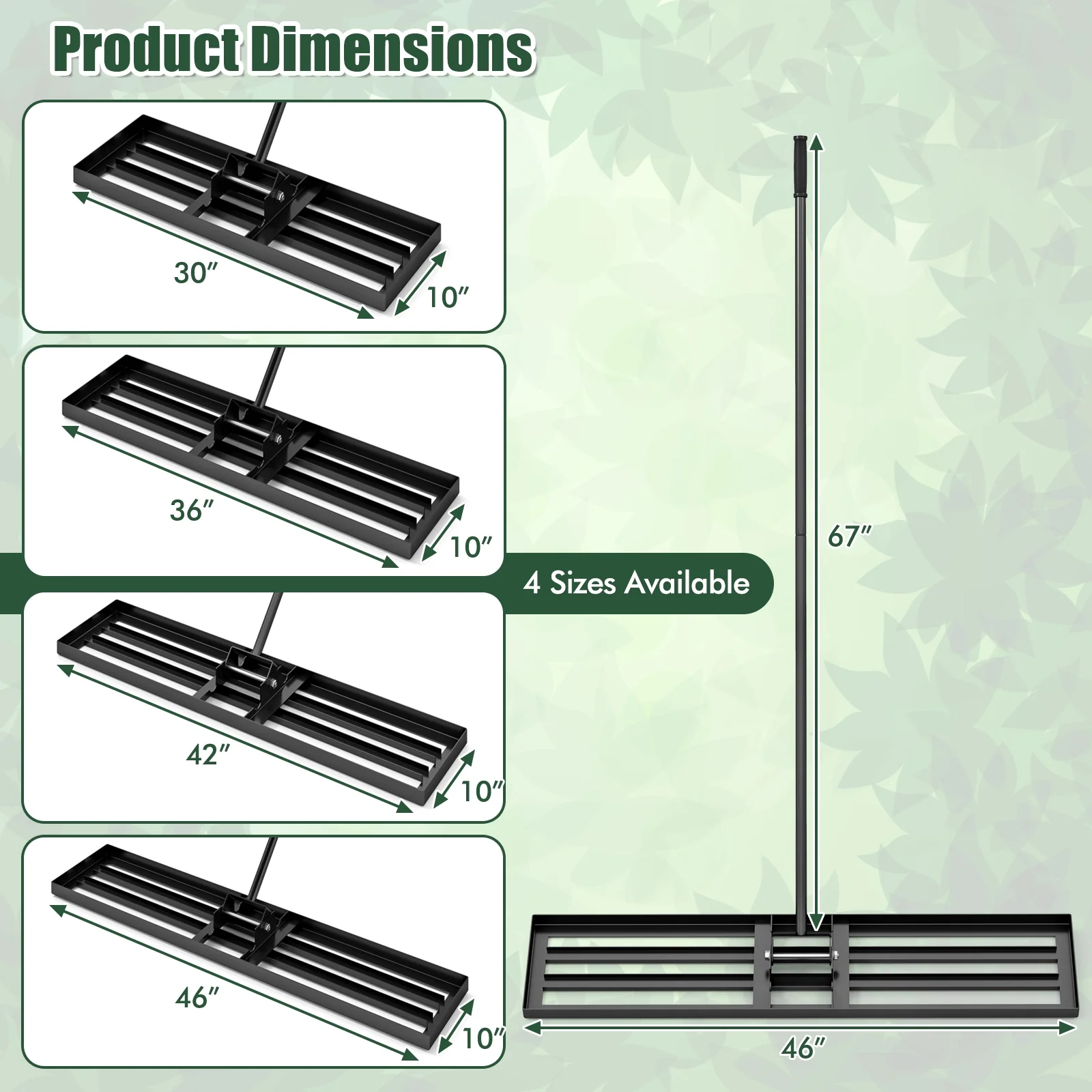 Lawn Leveling Rake, 46 x 10 Inch, Heavy Duty, Black - Image 4