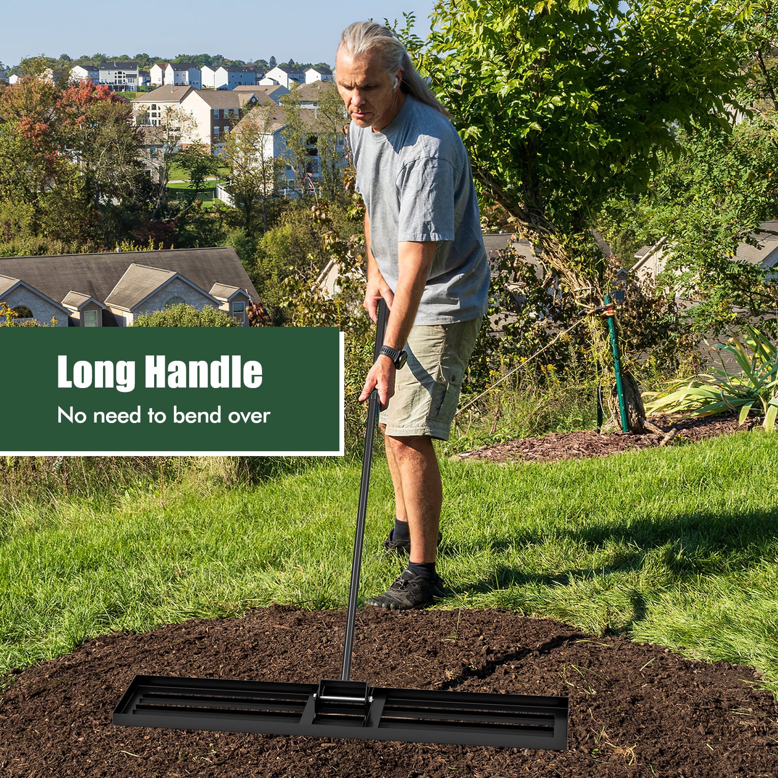 Lawn Leveling Rake, 46 x 10 Inch, Heavy Duty, Black - Image 5