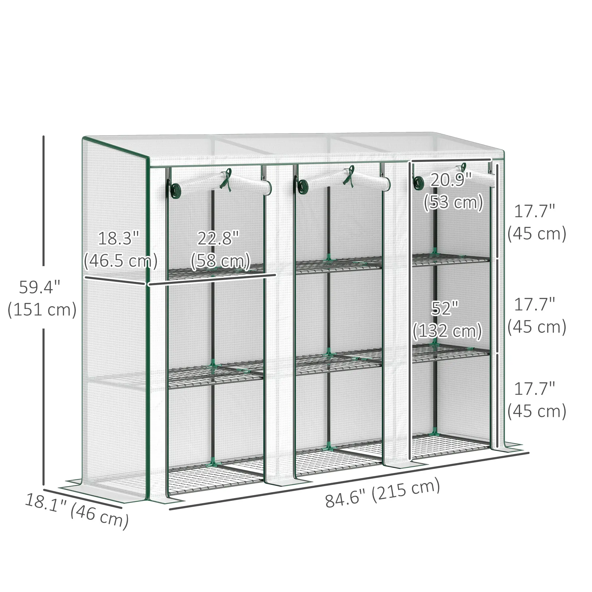 Lean-To Greenhouse, 3 Tier Shelves, 3 Roll-Up Doors, White - Image 3