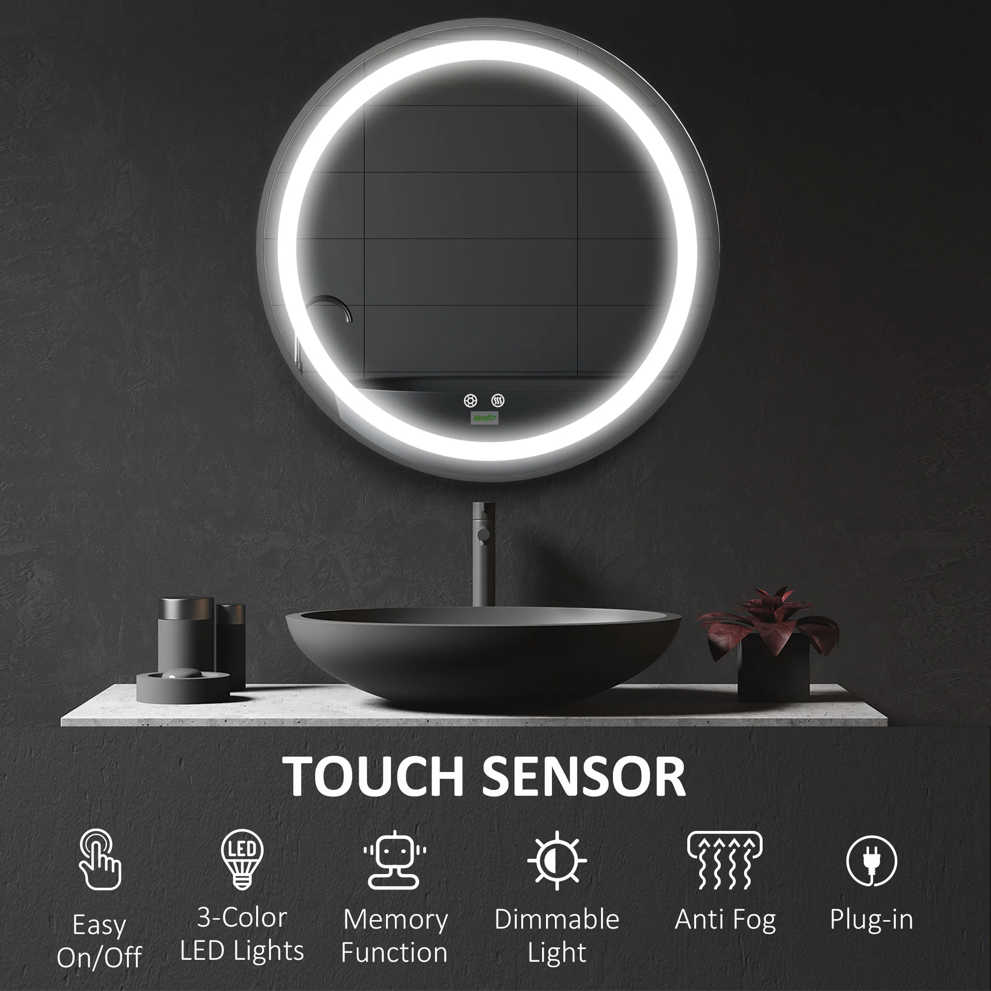 LED Bathroom Mirror, Dimmable Anti Fog, 3 Temperatures, 24 Inch, Color - Image 4