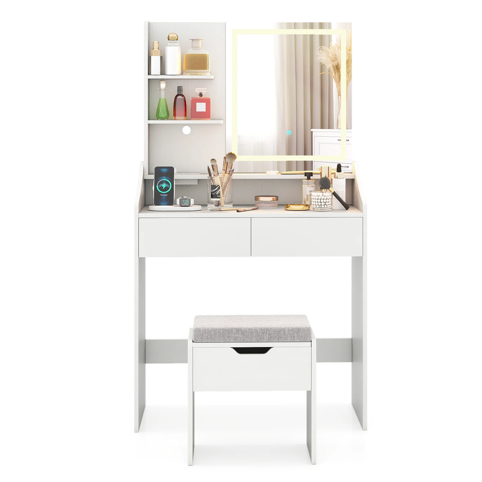 LED Lighted Makeup Vanity Desk, 3 Color Modes, White - Image 5