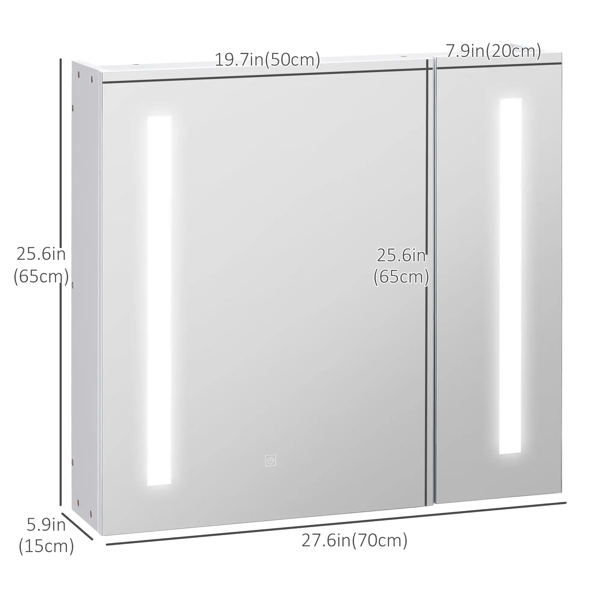 LED Medicine Cabinet with Mirror, 27.5" x 25.5", Adjustable Shelf, USB, White - Image 3