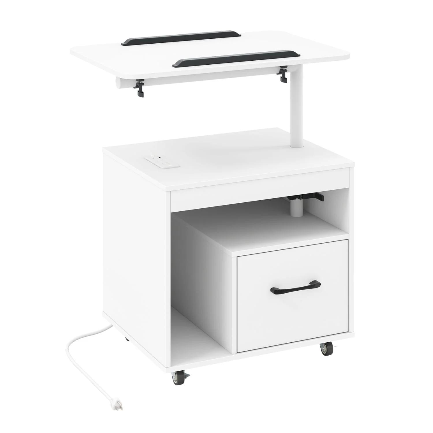 LED Nightstand with Power Outlets, White - Image 2