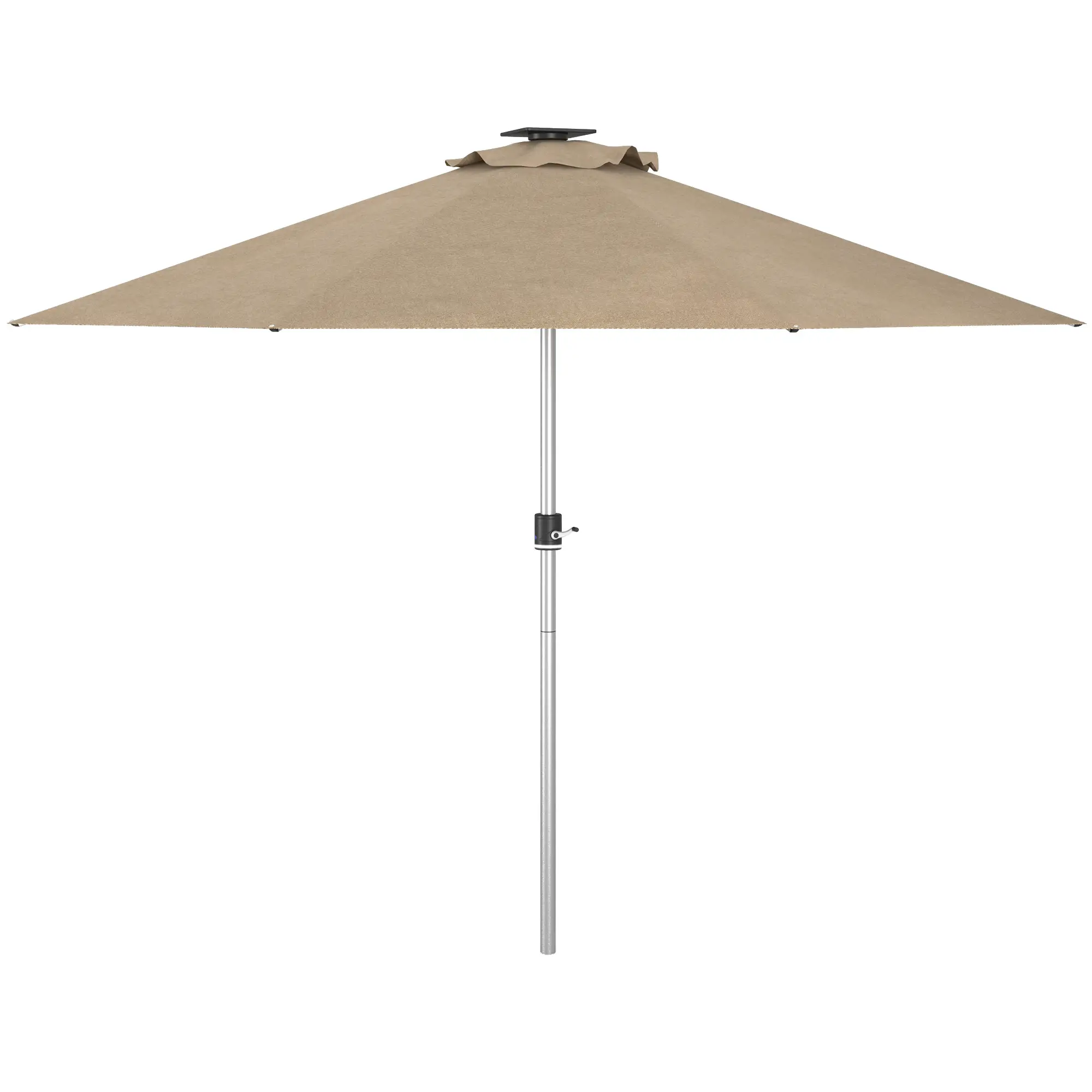LED Patio Umbrella, Solar & USB Charging, 4 Lighting Modes, Khaki