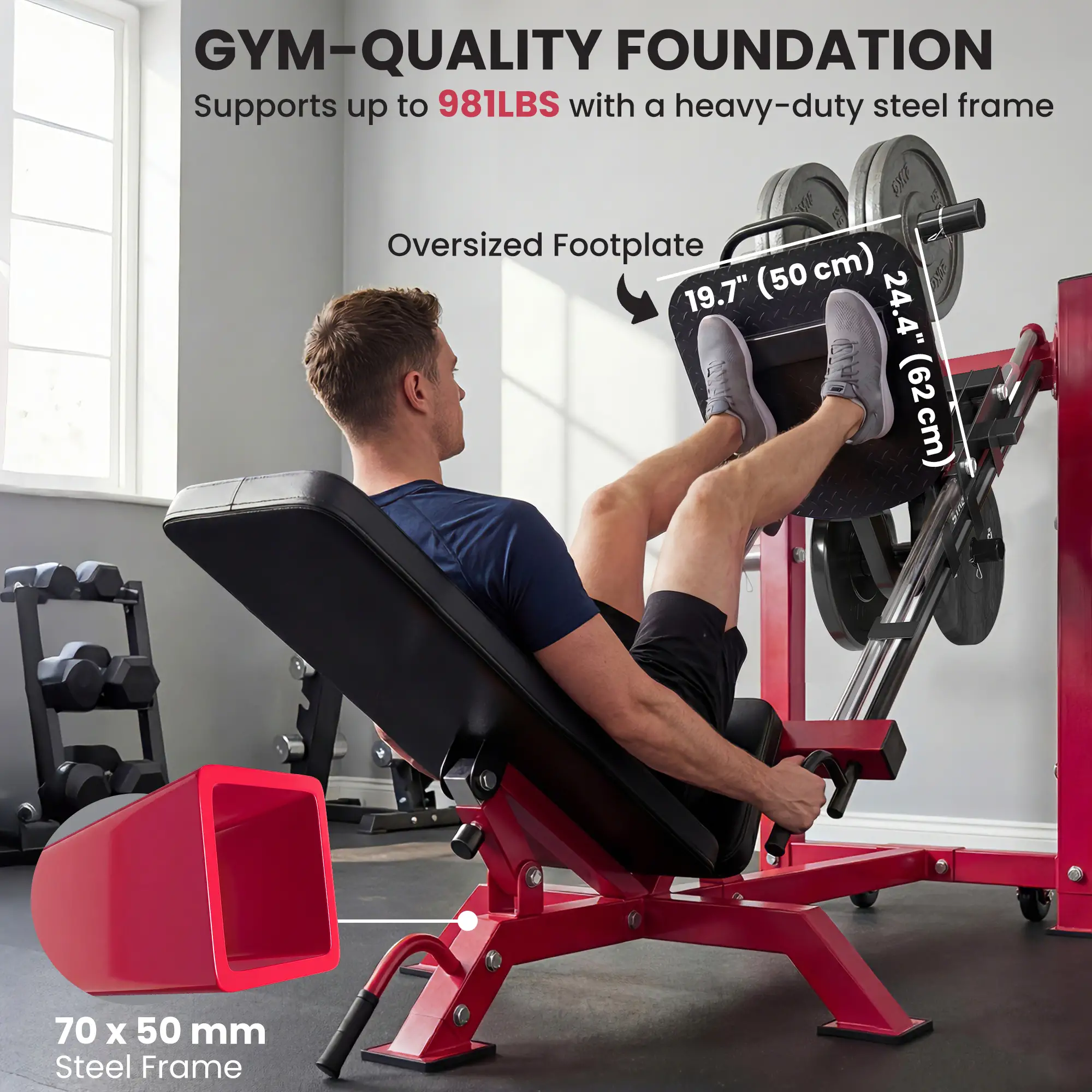 Leg Press Machine With Wheels, Calf Block, Adjustable Squat Machine, 1000 Lbs Capacity - Image 4