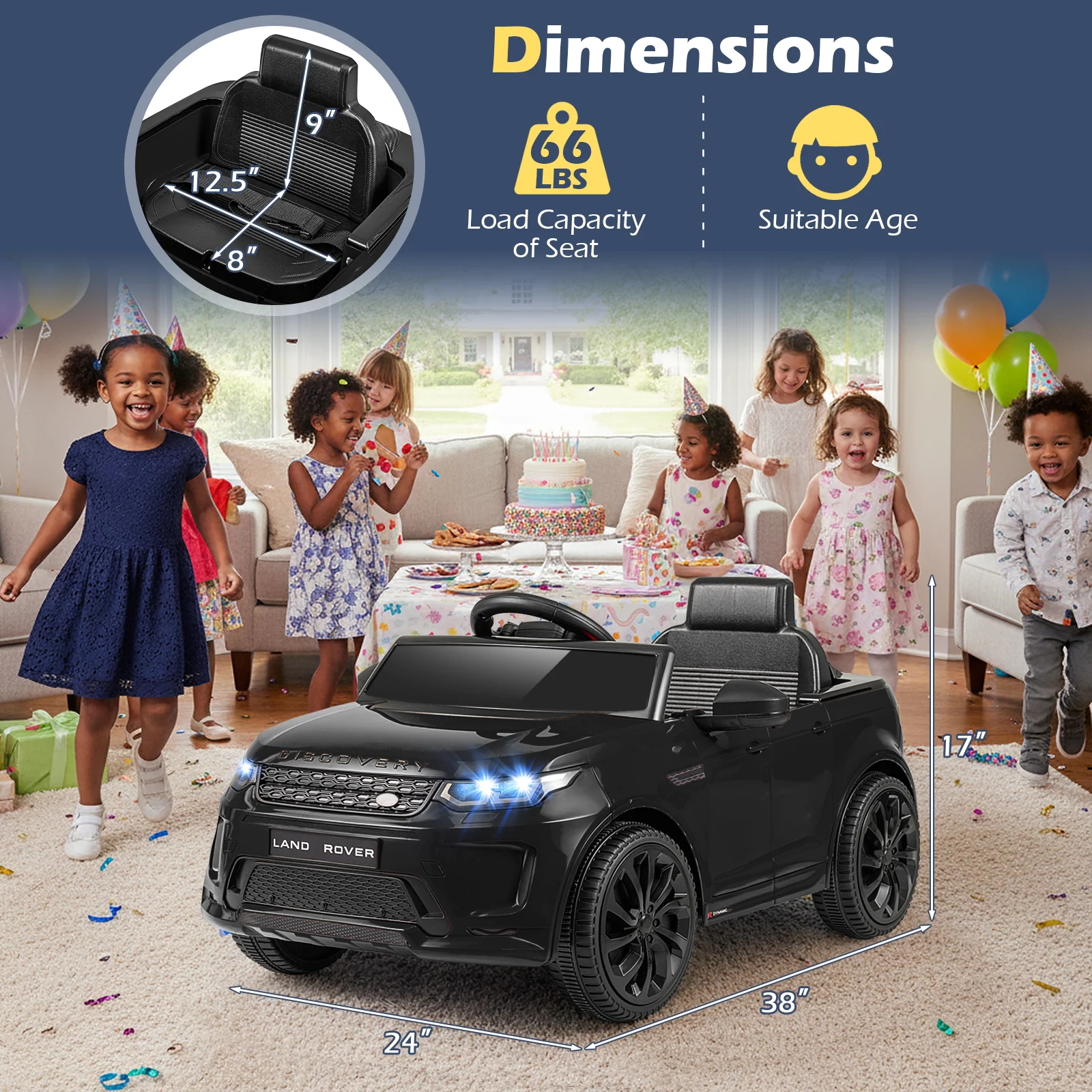 Licensed Land Rover Kids Ride on Car 12V Battery Powered Kids Electric Car, Black - Image 5