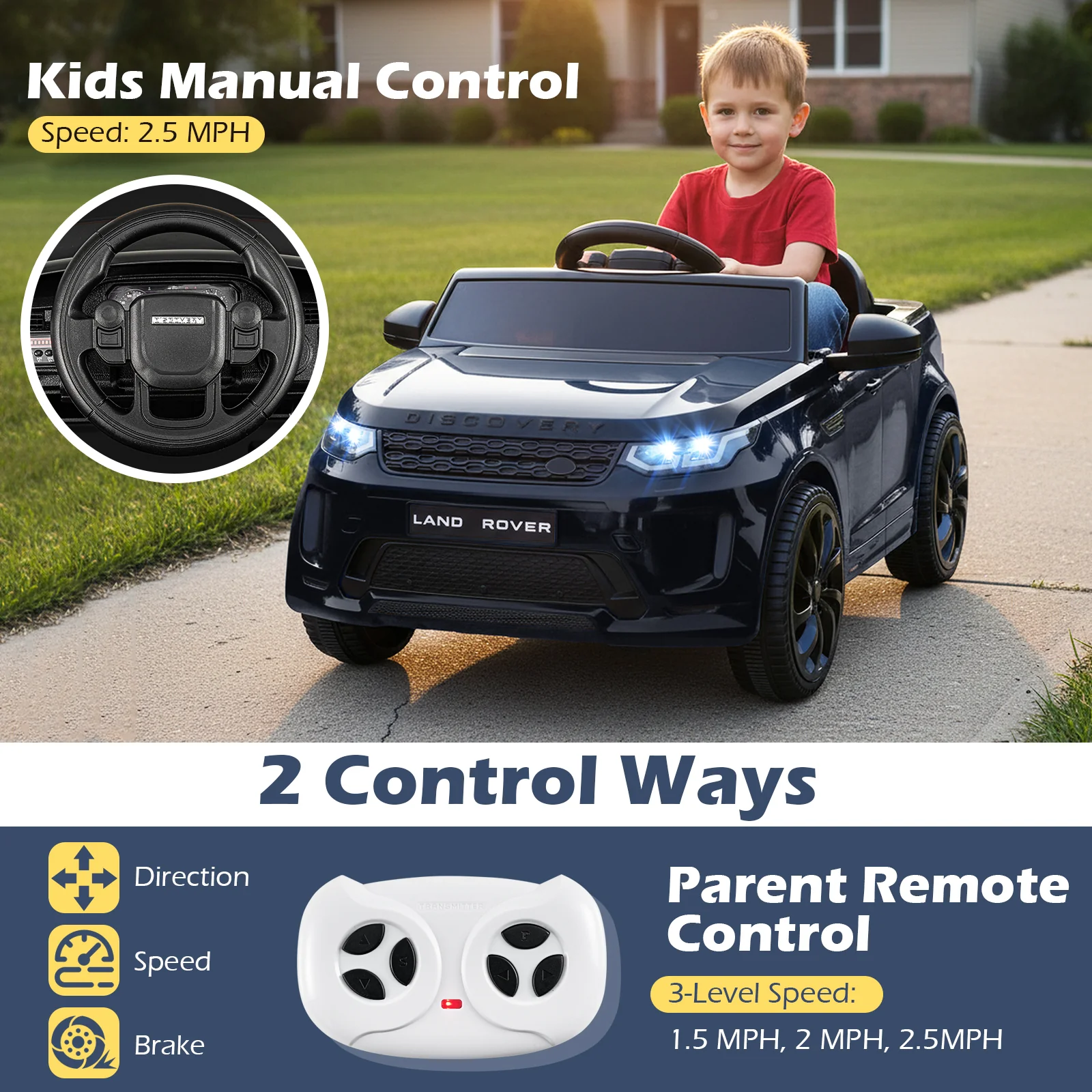 Licensed Land Rover Kids Ride on Car 12V Battery Powered Kids Electric Car, Black - Image 7