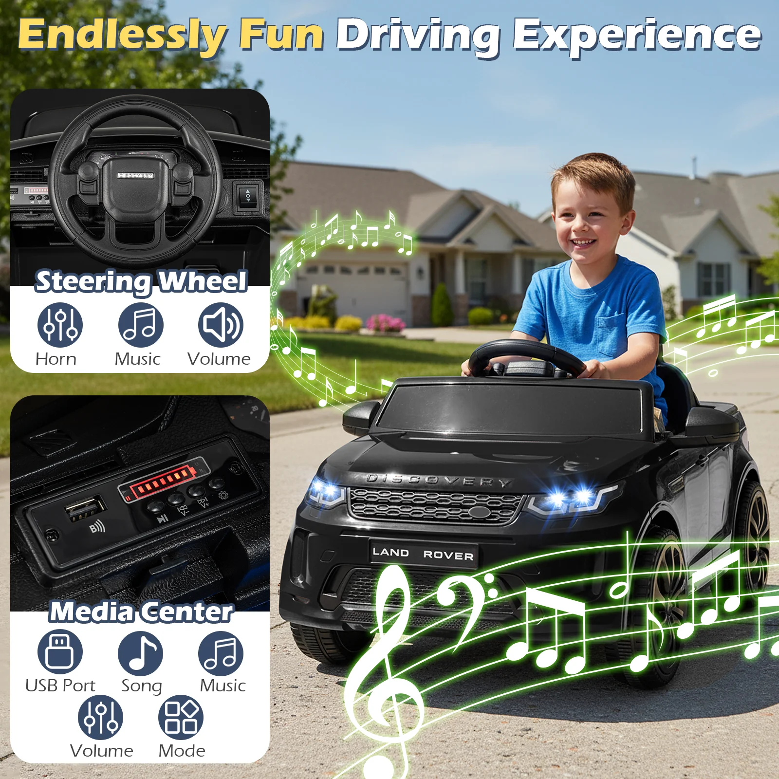 Licensed Land Rover Kids Ride on Car 12V Battery Powered Kids Electric Car, Black - Image 8