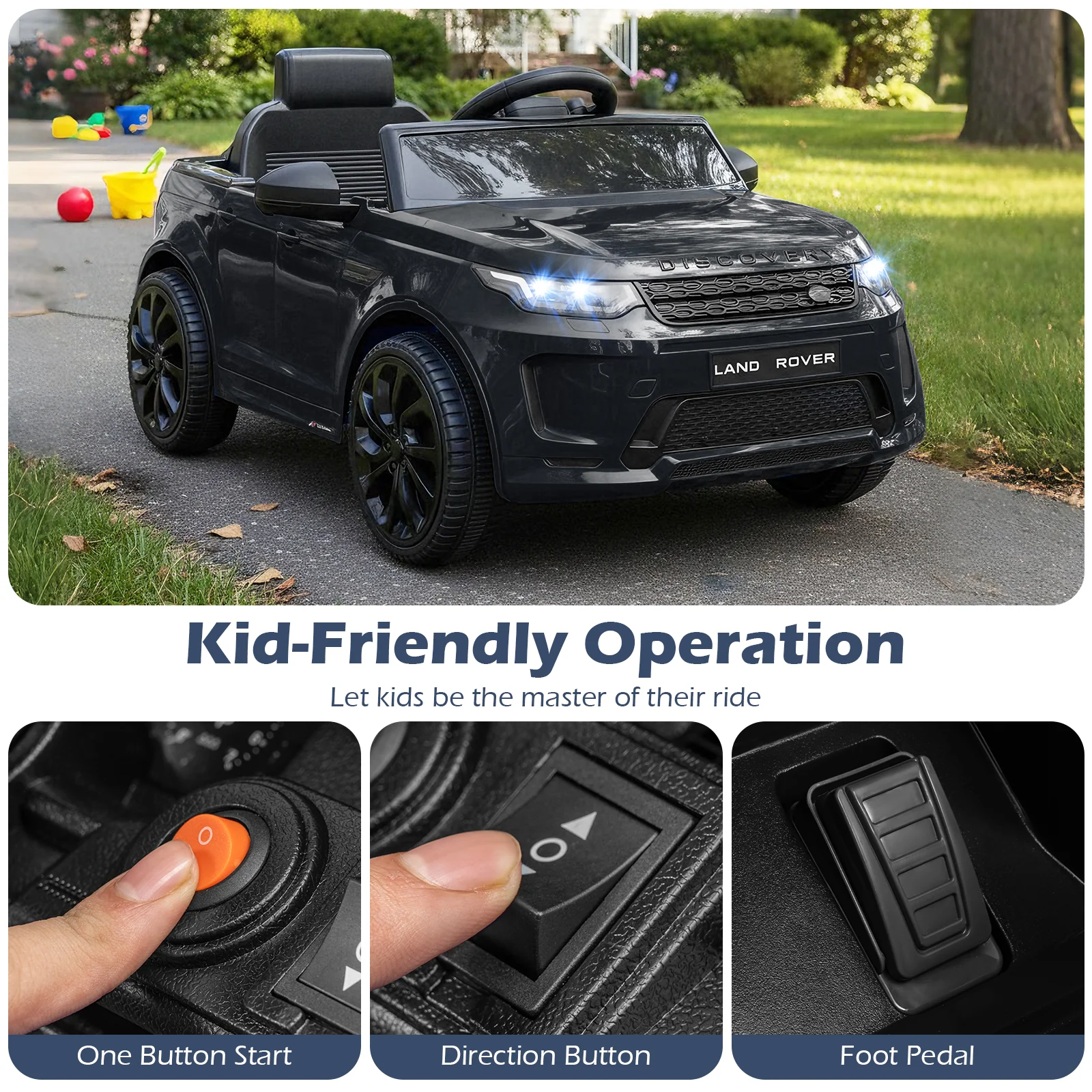 Licensed Land Rover Kids Ride on Car 12V Battery Powered Kids Electric Car, Black - Image 9