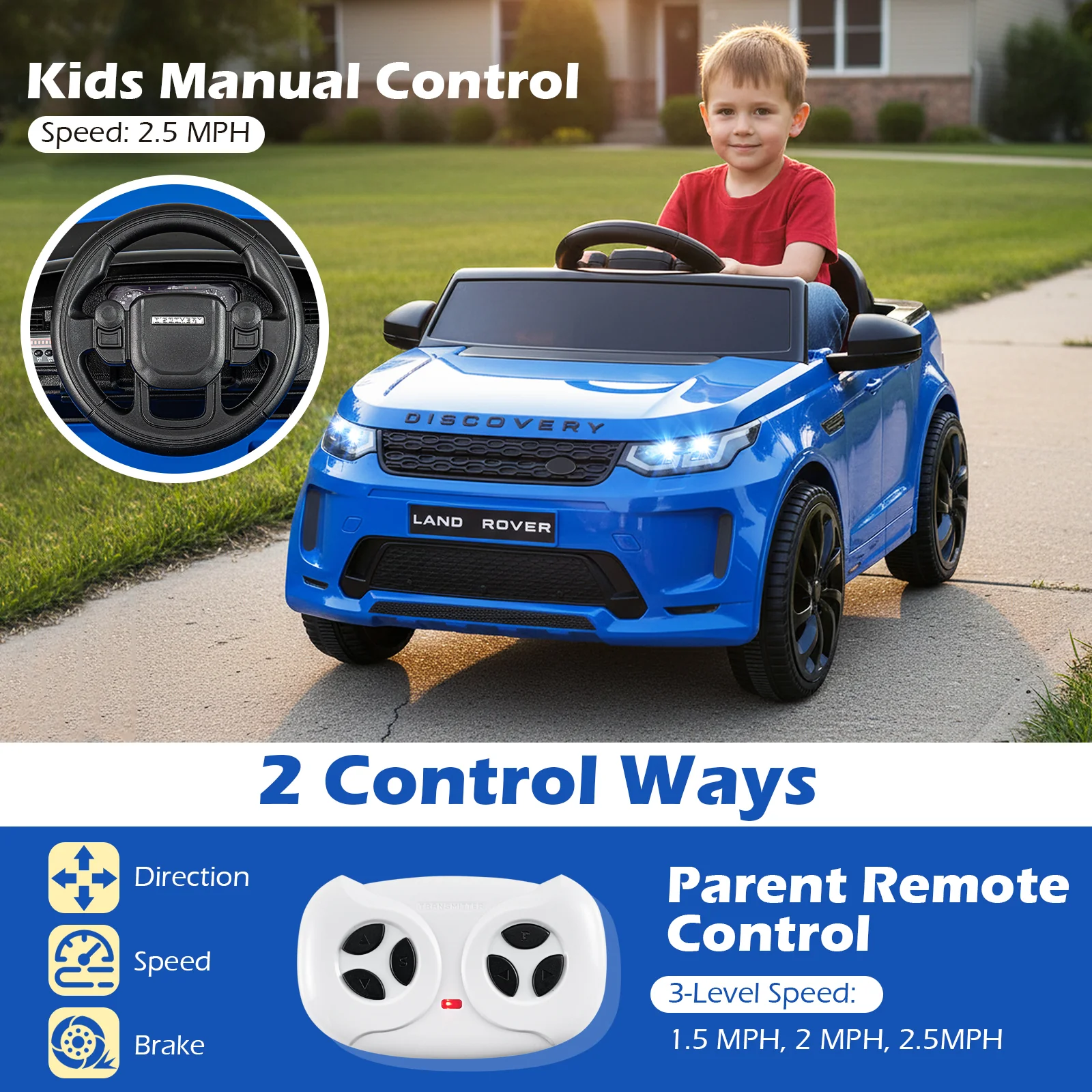 Licensed Land Rover Kids Ride on Car 12V Battery Powered Kids Electric Car, Navy - Image 8