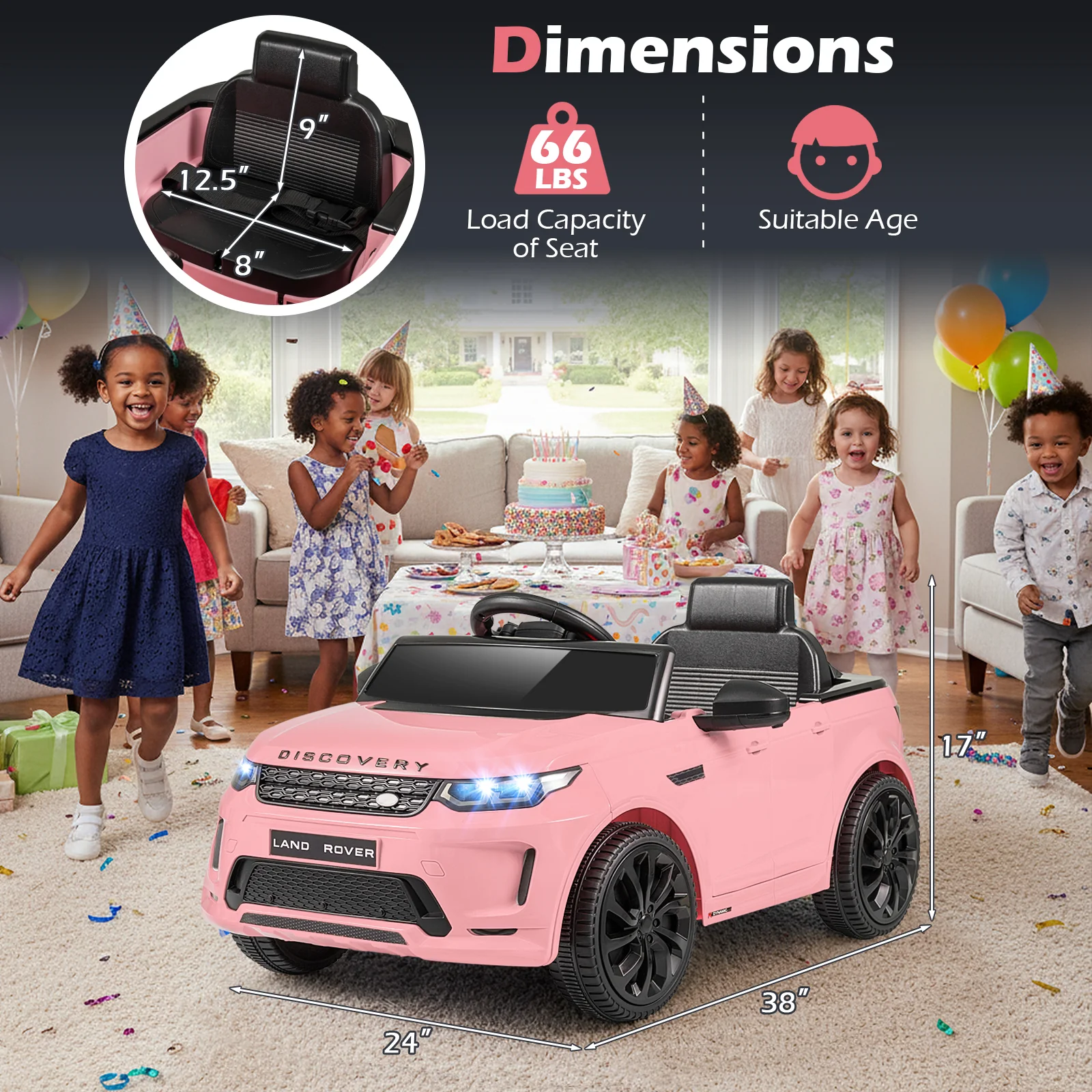 Licensed Land Rover Kids Ride on Car 12V Battery Powered Kids Electric Car, Pink - Image 5