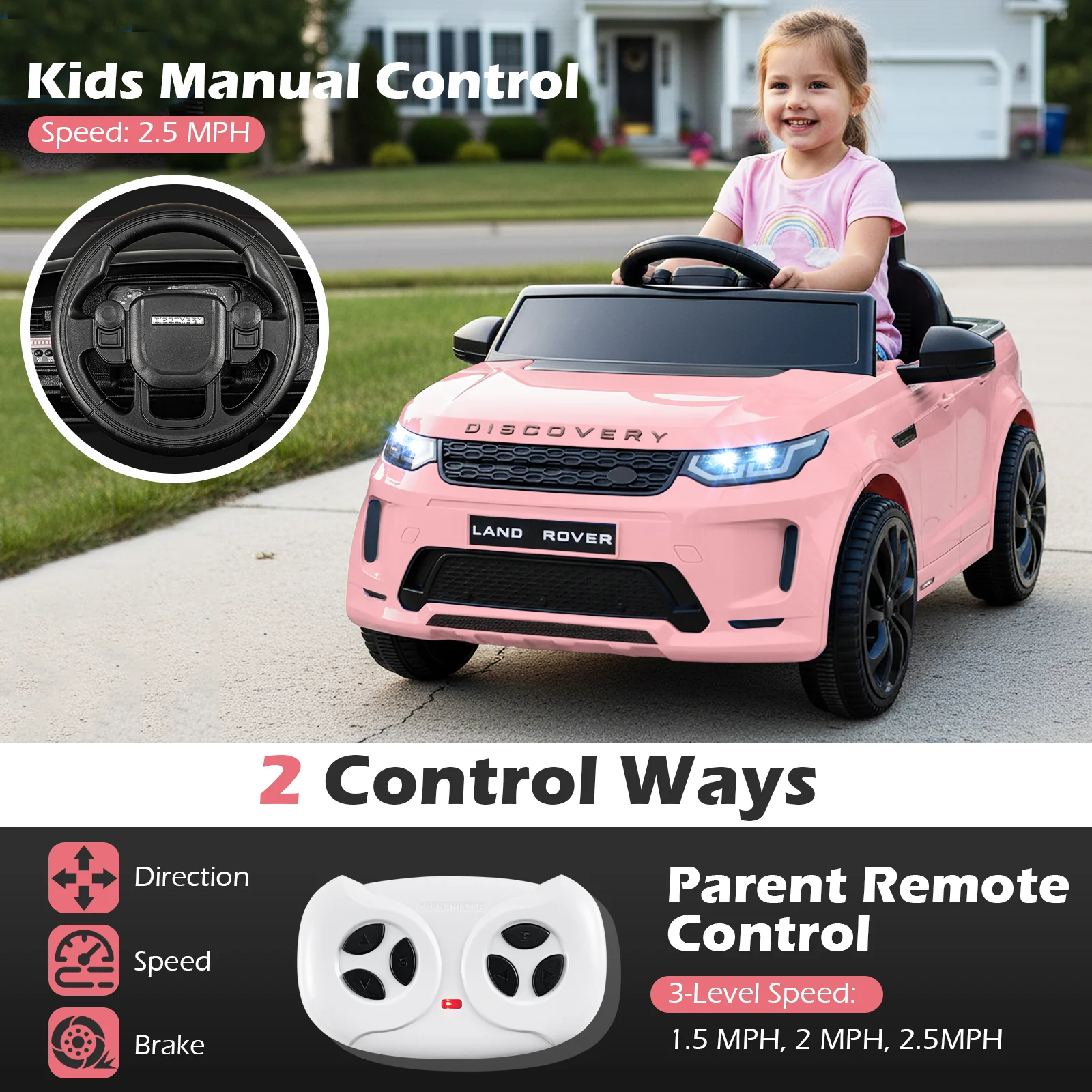 Licensed Land Rover Kids Ride on Car 12V Battery Powered Kids Electric Car, Pink - Image 6