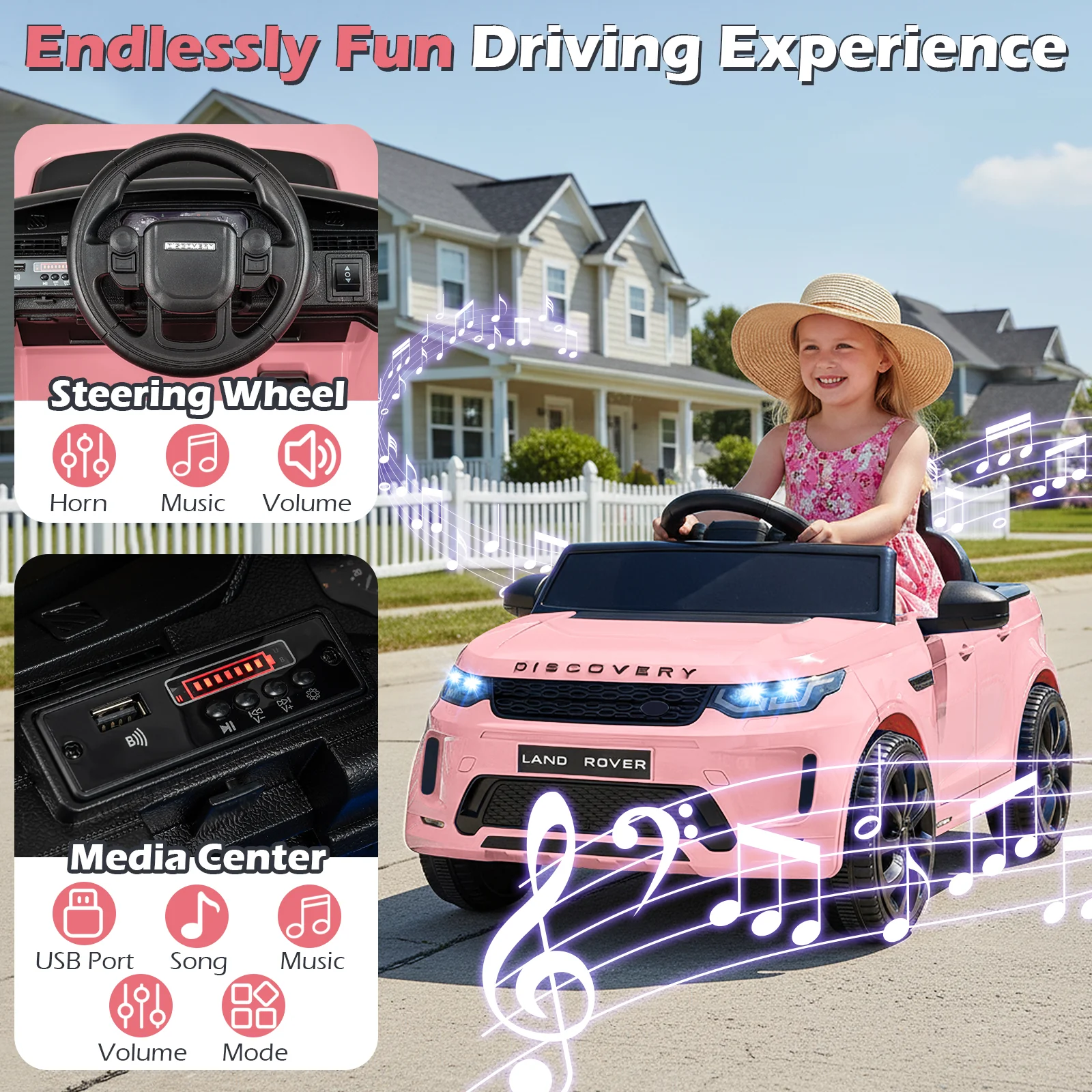 Licensed Land Rover Kids Ride on Car 12V Battery Powered Kids Electric Car, Pink - Image 7