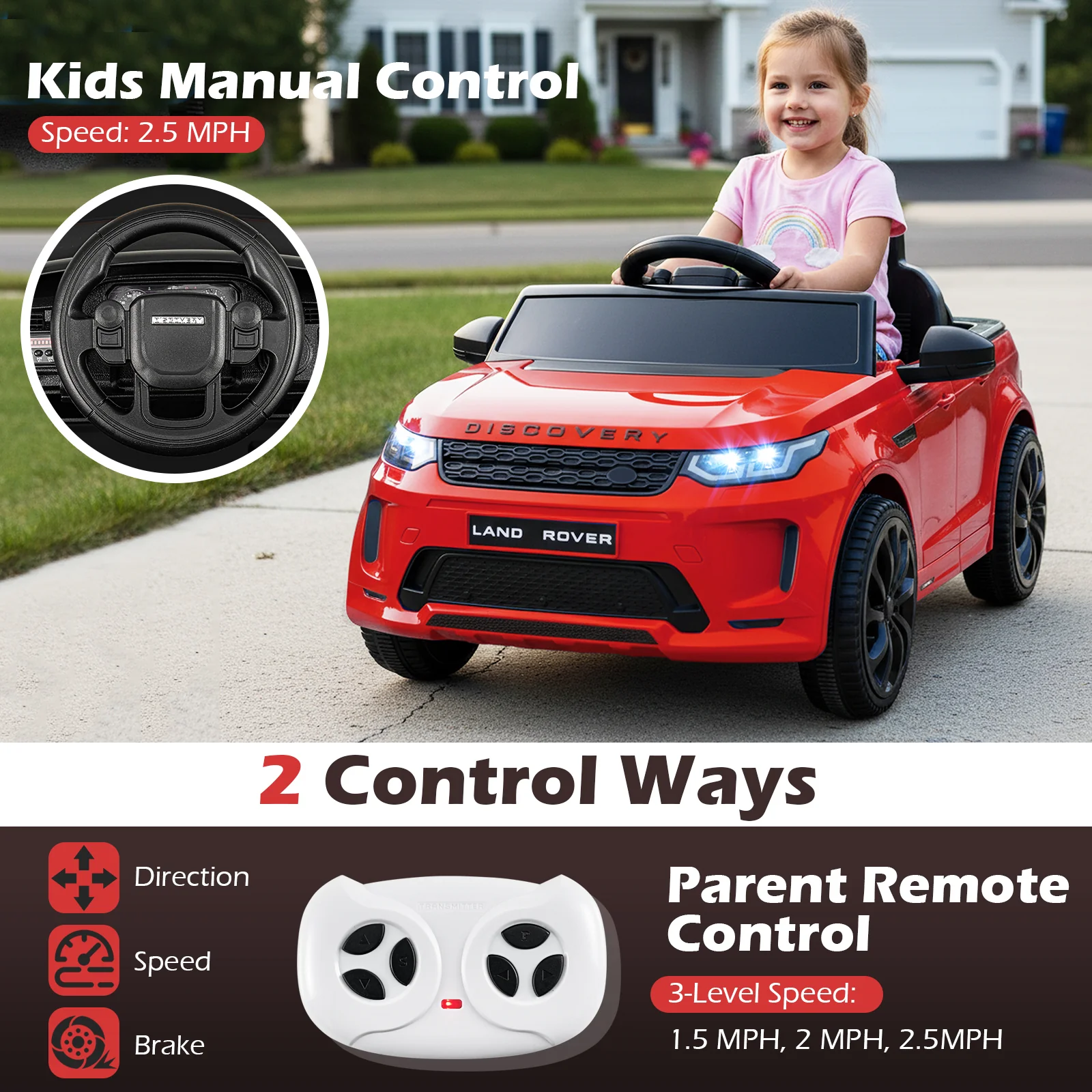 Licensed Land Rover Kids Ride on Car 12V Battery Powered Kids Electric Car, Red - Image 7
