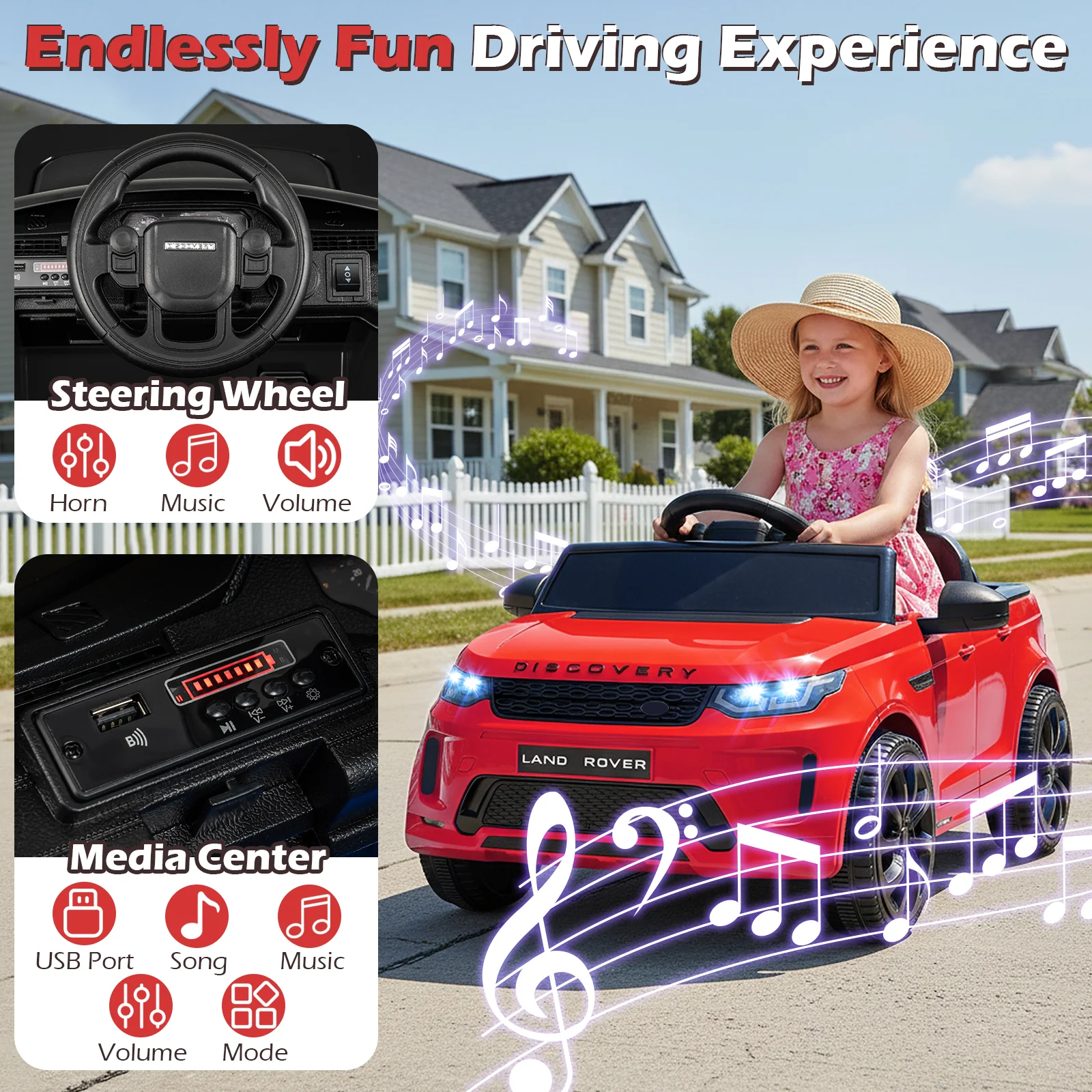 Licensed Land Rover Kids Ride on Car 12V Battery Powered Kids Electric Car, Red - Image 8