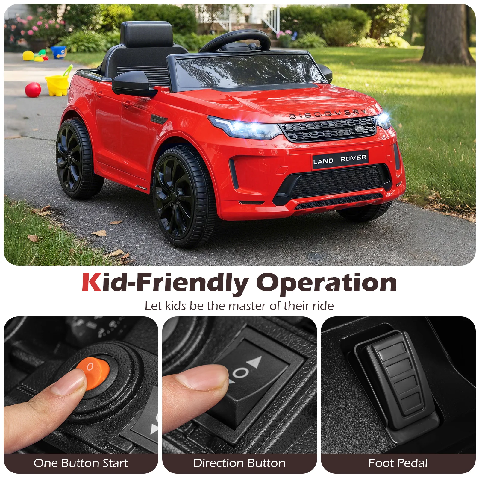 Licensed Land Rover Kids Ride on Car 12V Battery Powered Kids Electric Car, Red - Image 9