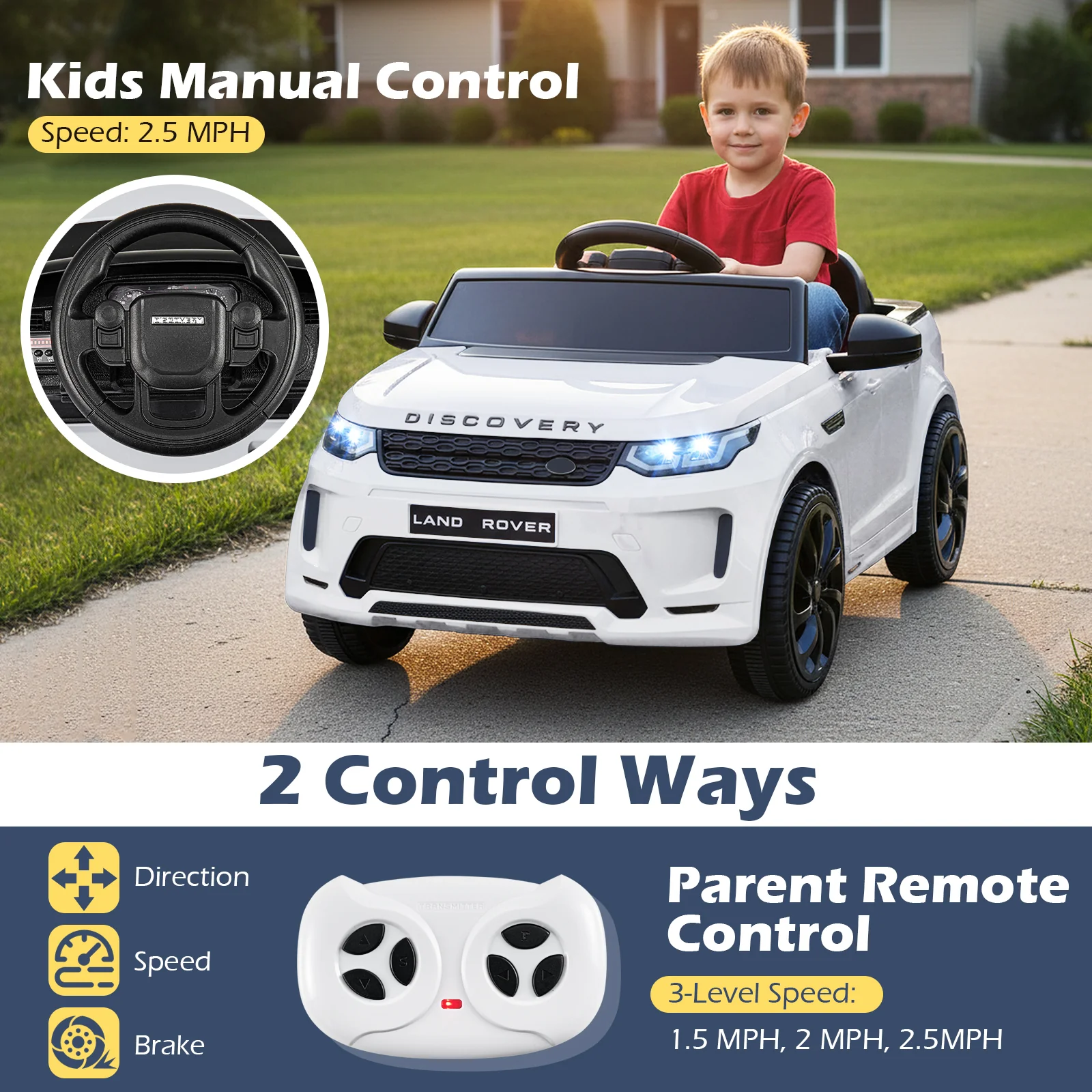 Licensed Land Rover Kids Ride on Car 12V Battery Powered Kids Electric Car, White - Image 6