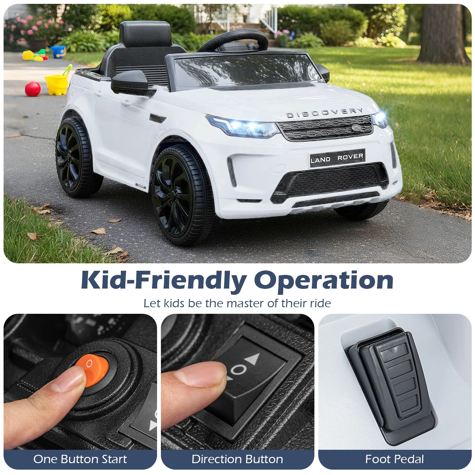 Licensed Land Rover Kids Ride on Car 12V Battery Powered Kids Electric Car, White - Image 8