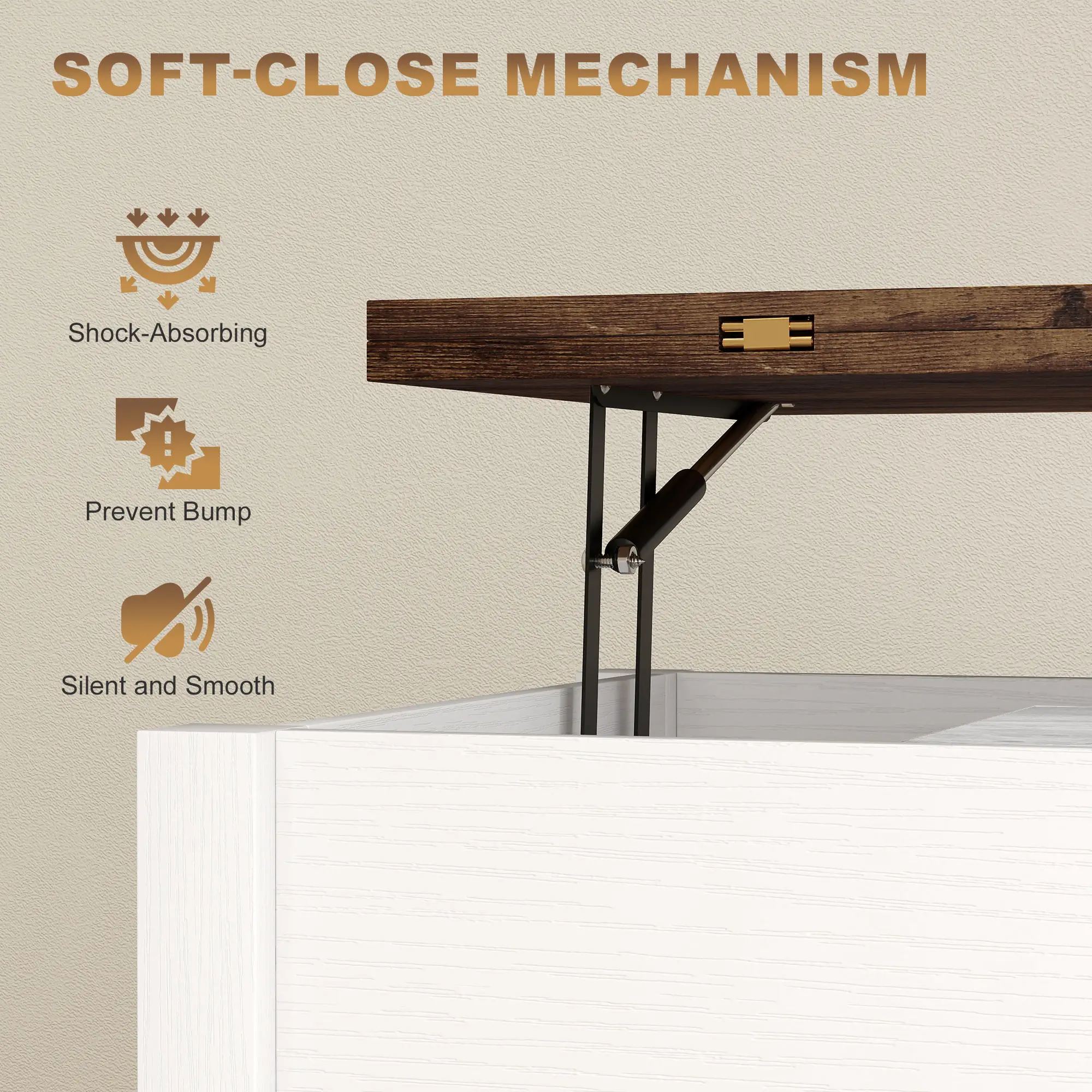 Lift Top Coffee Table, 3 Hidden Compartments, 2 Fabric Drawers - Image 9