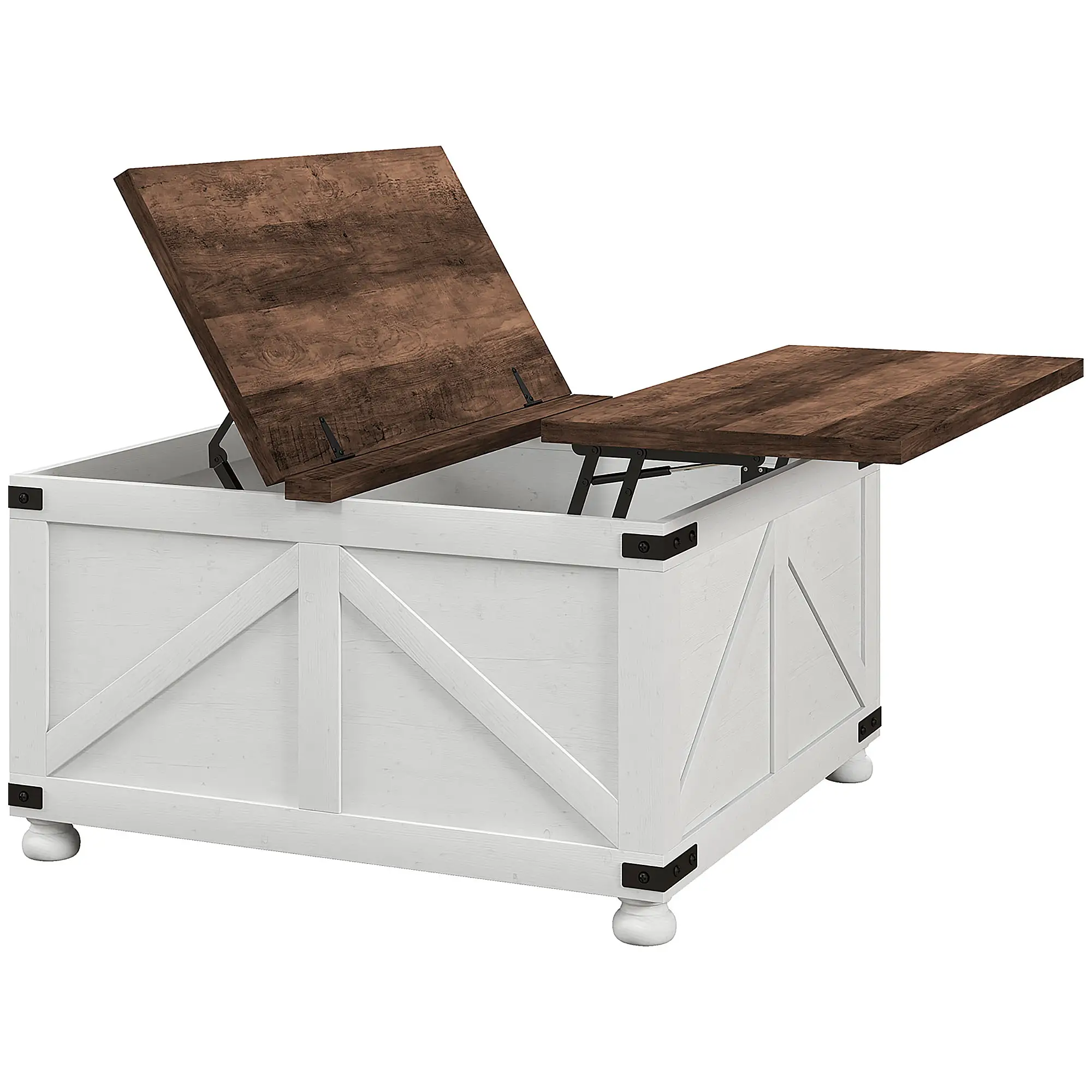 Lift Top Coffee Table, 32" Farmhouse with Hidden Compartment, Antique White, White