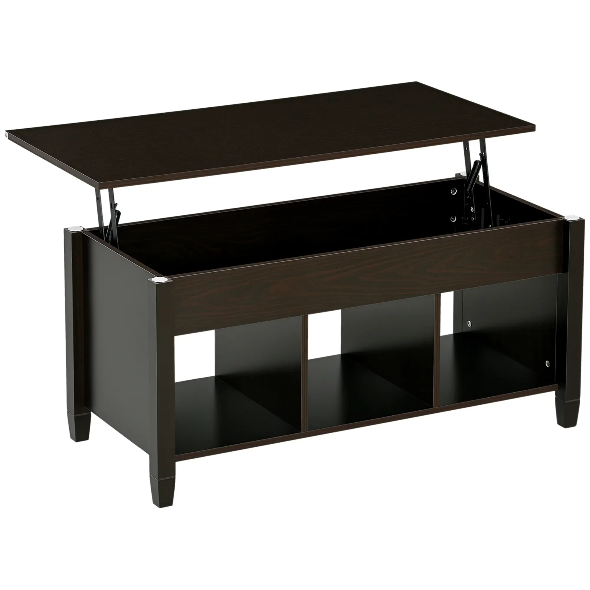 Lift Top Coffee Table, Hidden Storage, 3 Shelves, Espresso