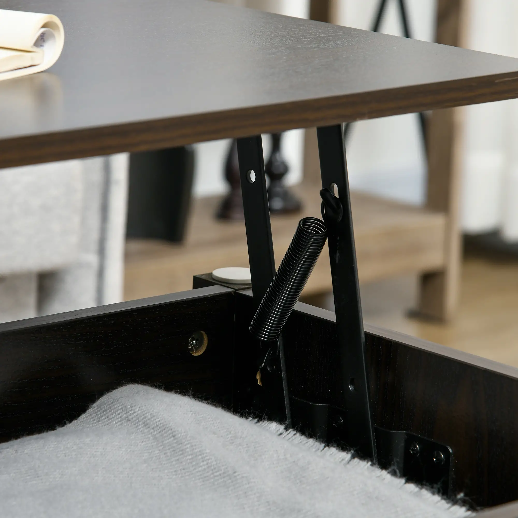 Lift Top Coffee Table, Hidden Storage, 3 Shelves, Espresso - Image 10