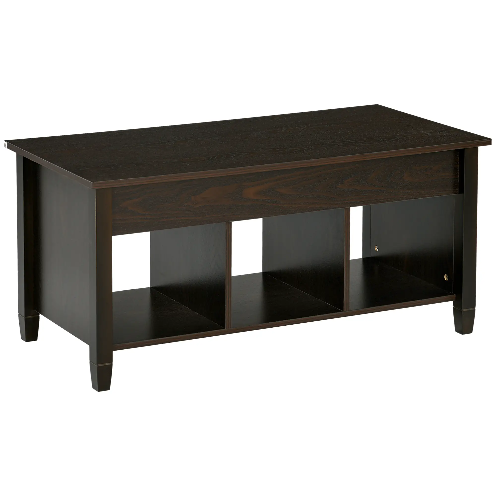 Lift Top Coffee Table, Hidden Storage, 3 Shelves, Espresso - Image 11