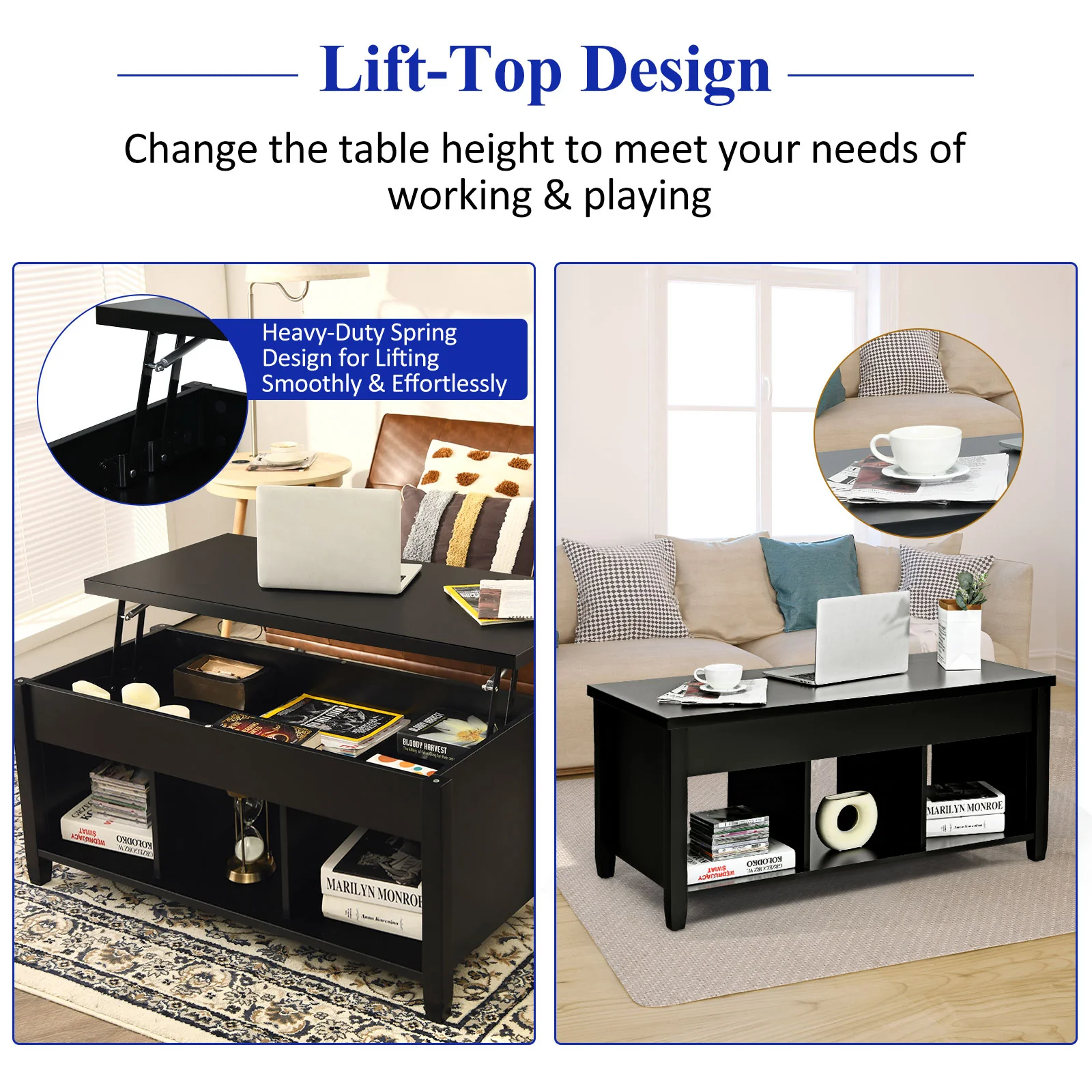 Lift Top Coffee Table, Hidden Storage, Black - Image 10