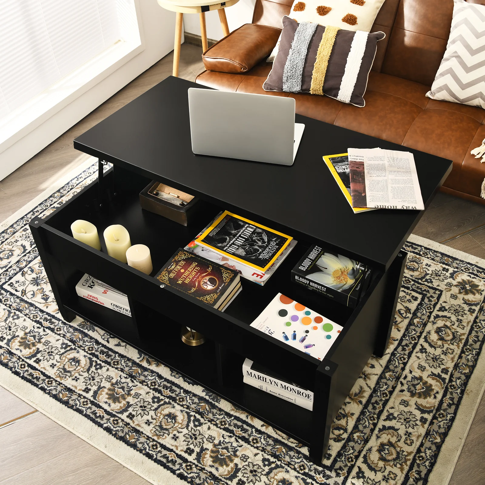 Lift Top Coffee Table, Hidden Storage, Black - Image 3