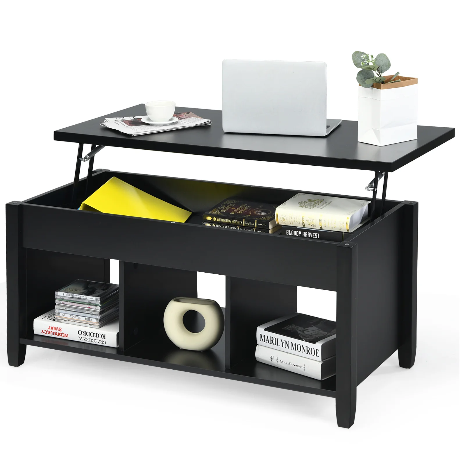 Lift Top Coffee Table, Hidden Storage, Black - Image 5