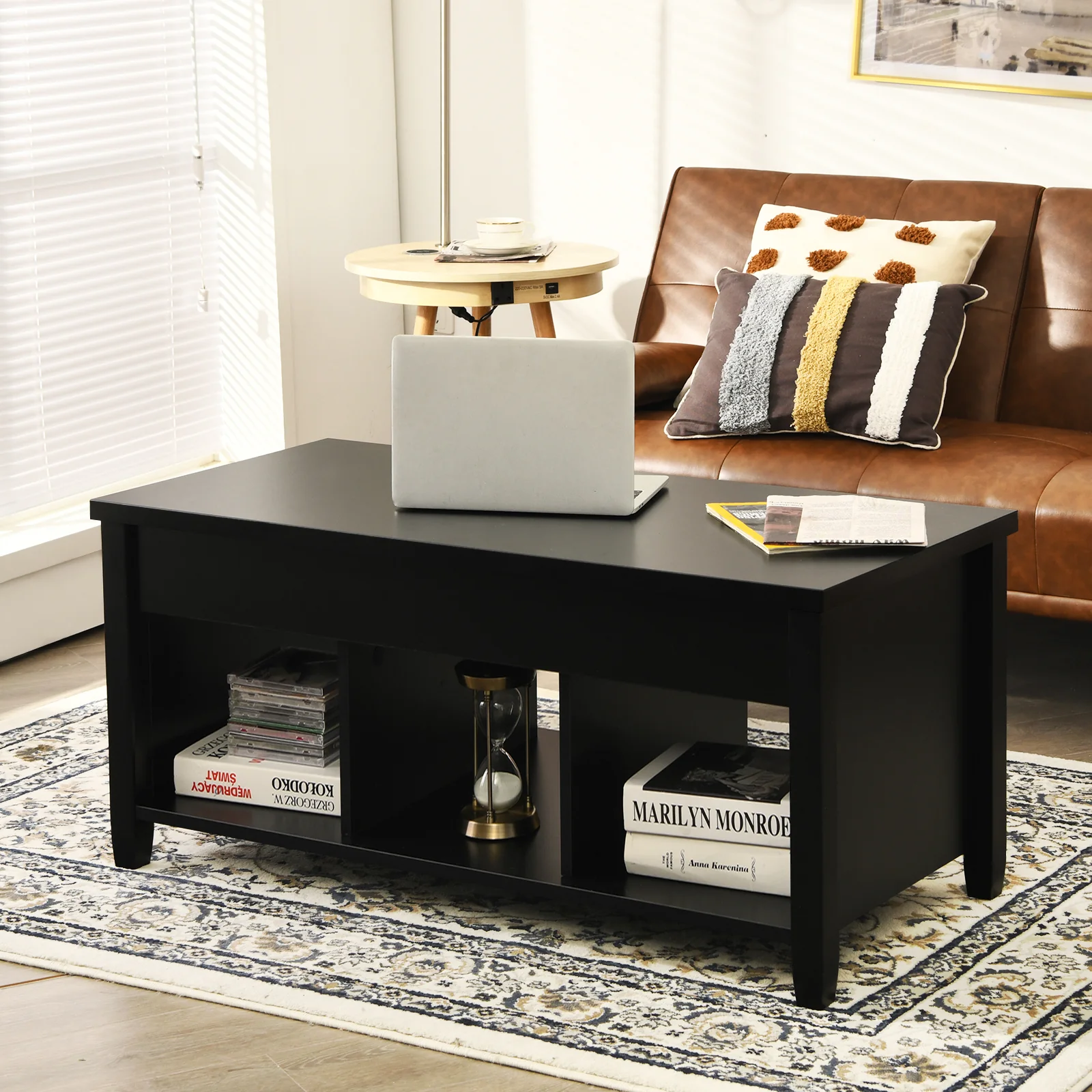 Lift Top Coffee Table, Hidden Storage, Black - Image 7