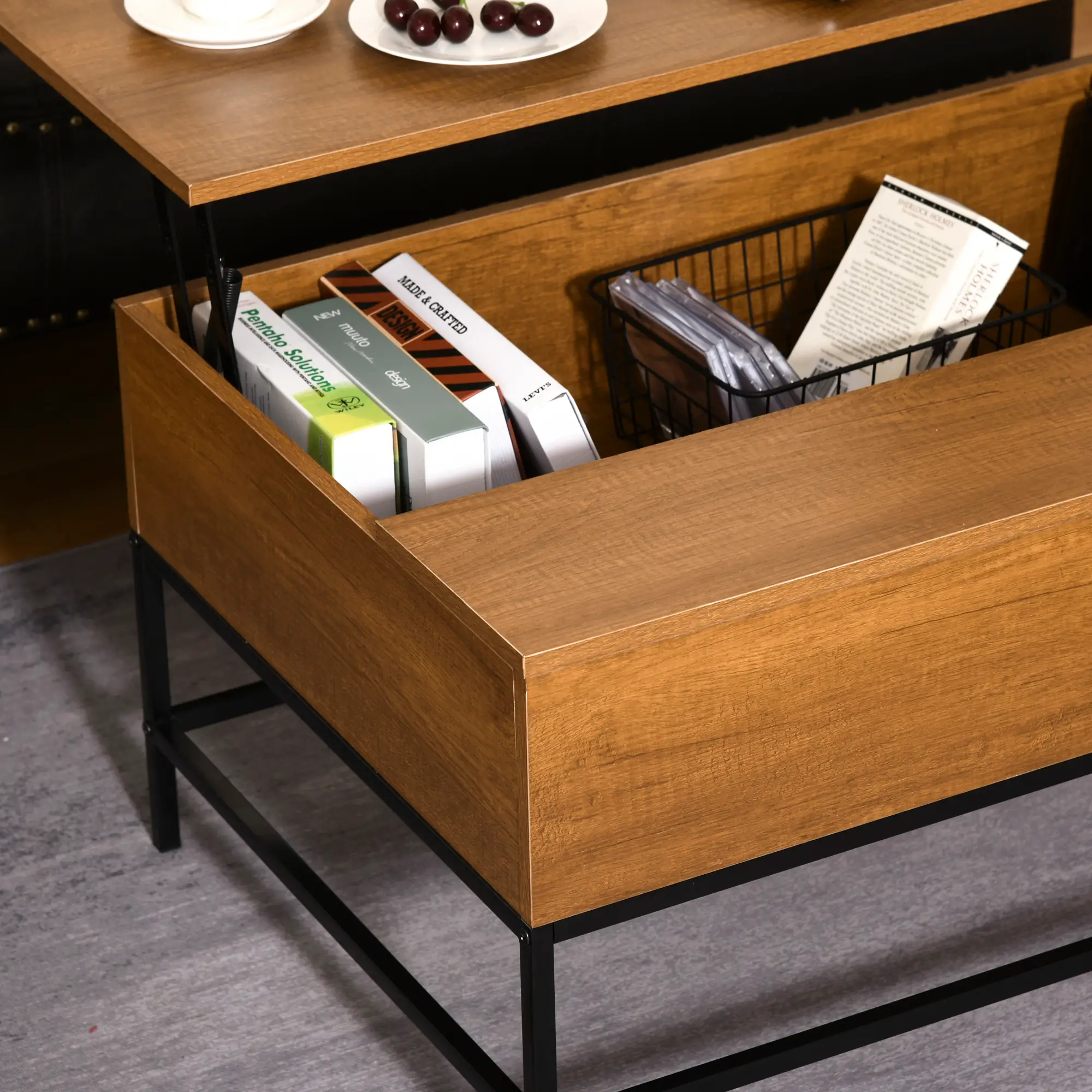 Lift Top Coffee Table, Hidden Storage, Living Room, Teak - Image 10