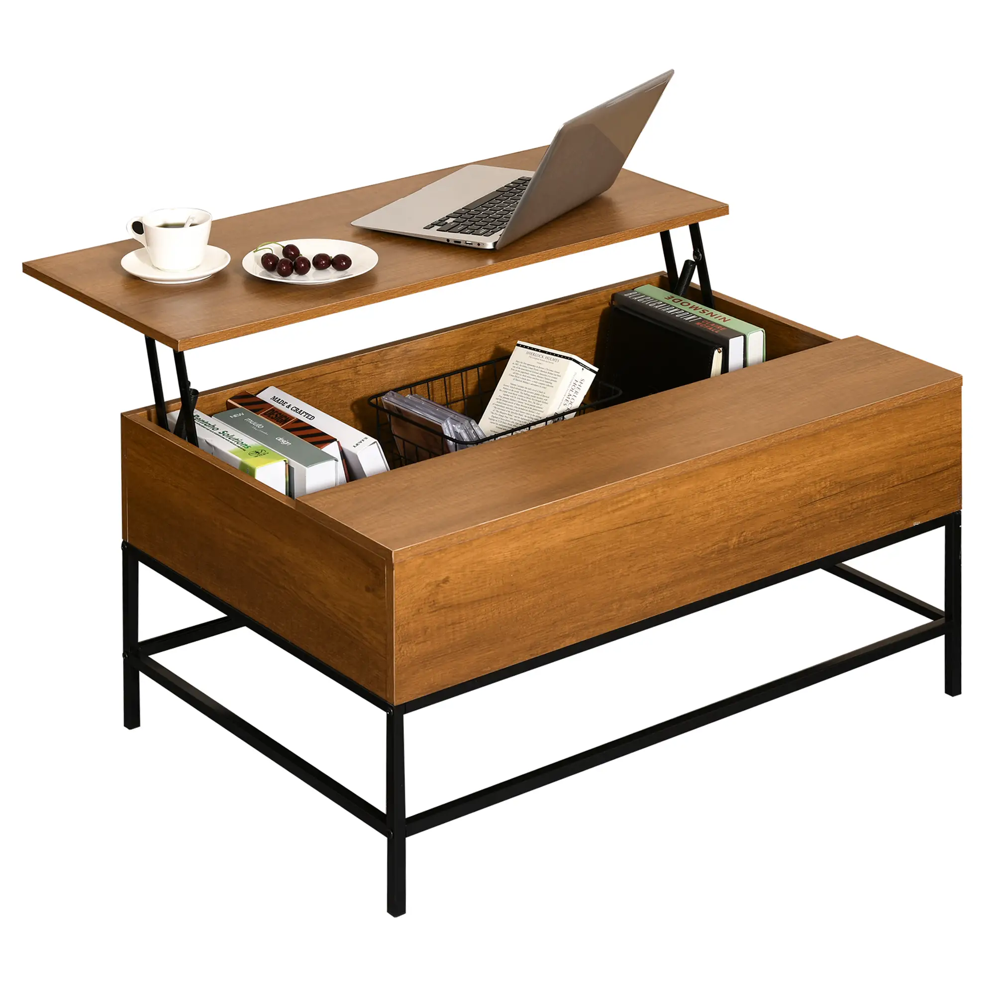Lift Top Coffee Table, Hidden Storage, Living Room, Teak - Image 11