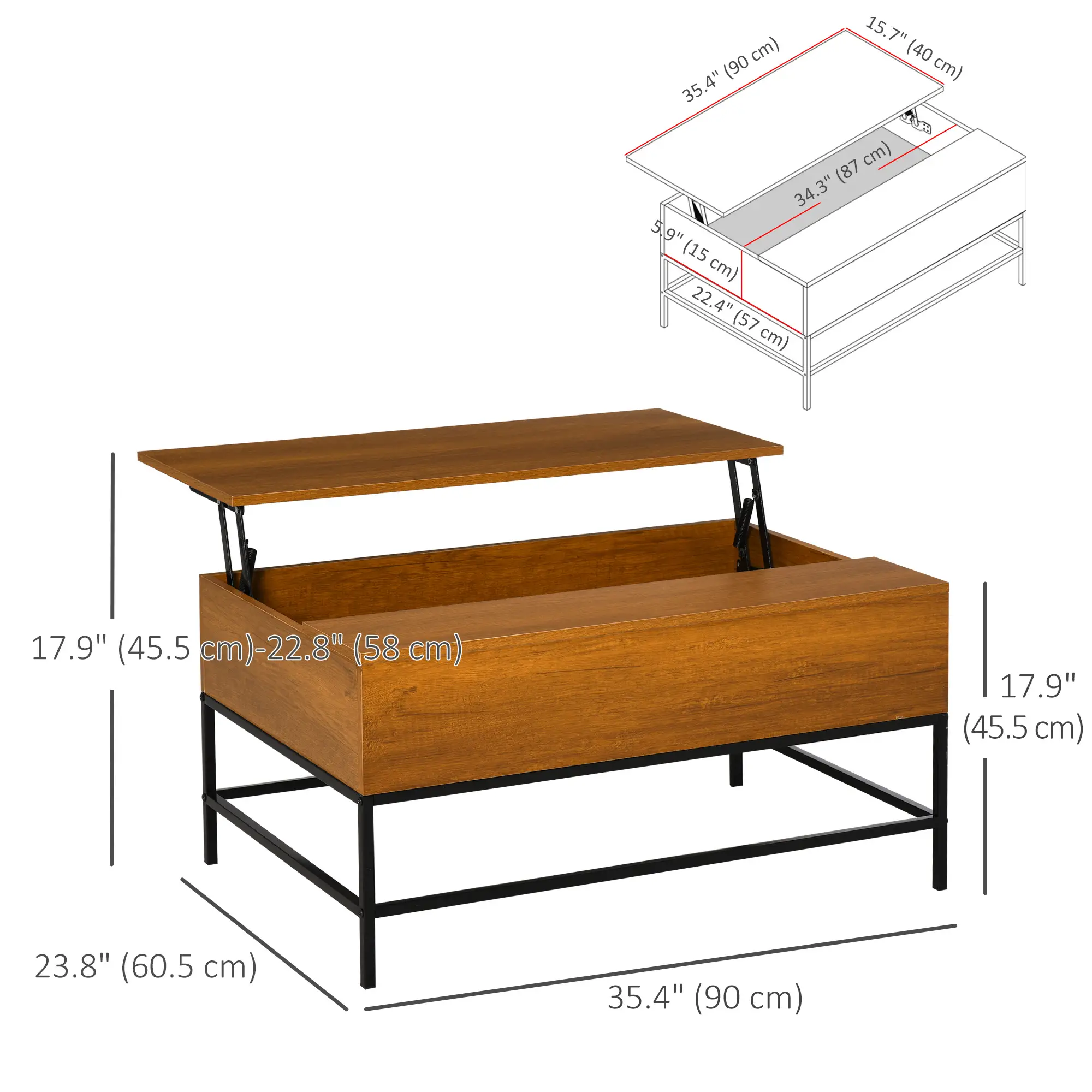 Lift Top Coffee Table, Hidden Storage, Living Room, Teak - Image 3