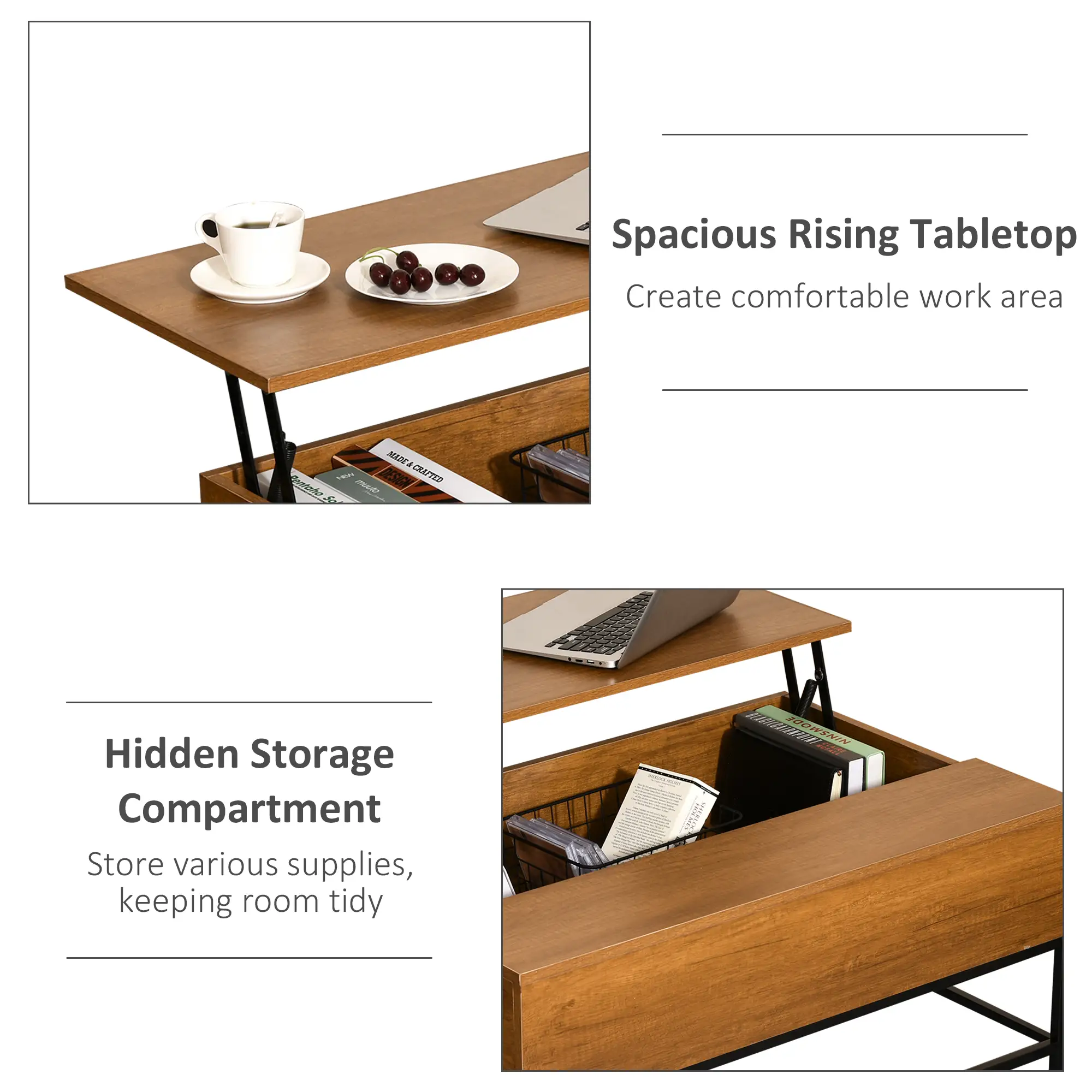 Lift Top Coffee Table, Hidden Storage, Living Room, Teak - Image 5