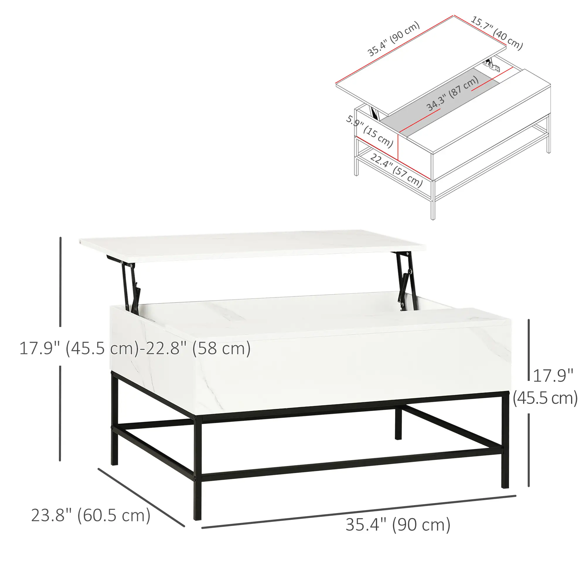 Lift Top Coffee Table, Hidden Storage, Living Room, White - Image 3