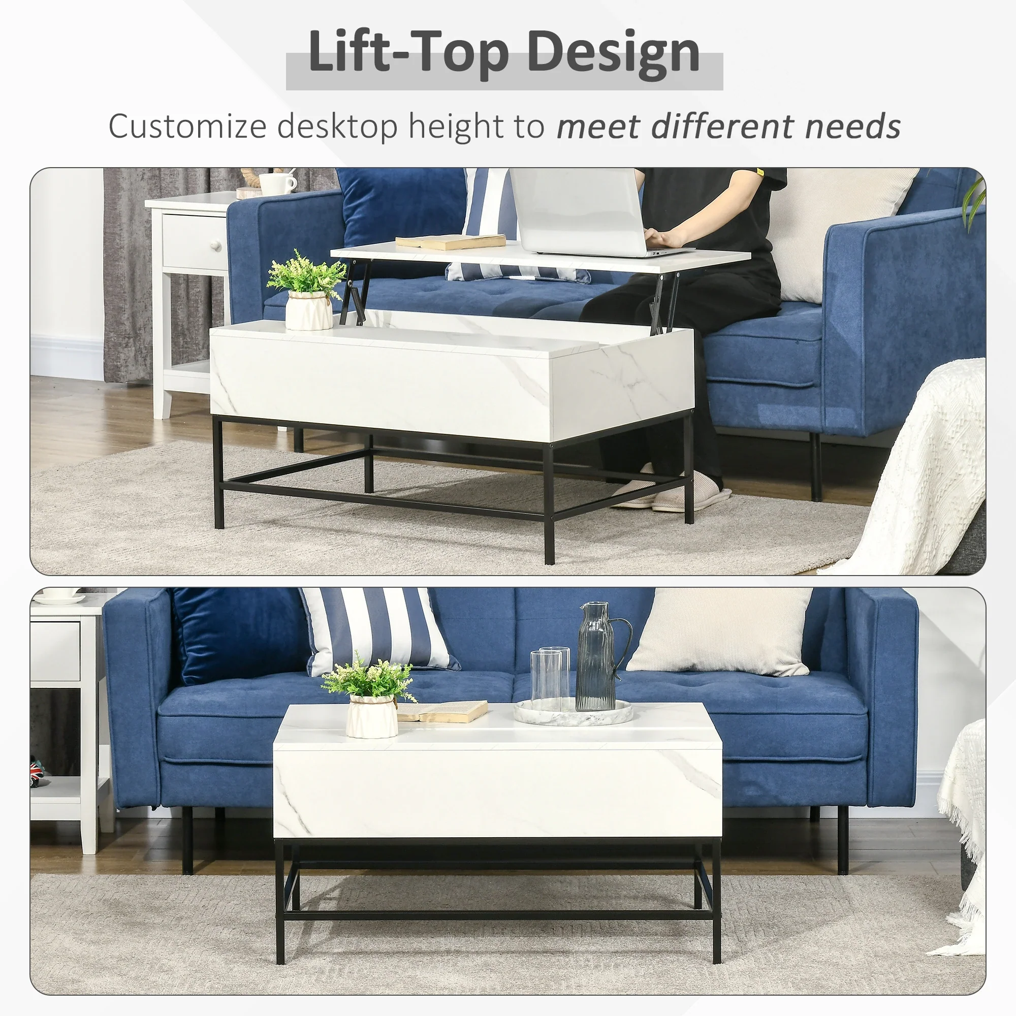 Lift Top Coffee Table, Hidden Storage, Living Room, White - Image 4