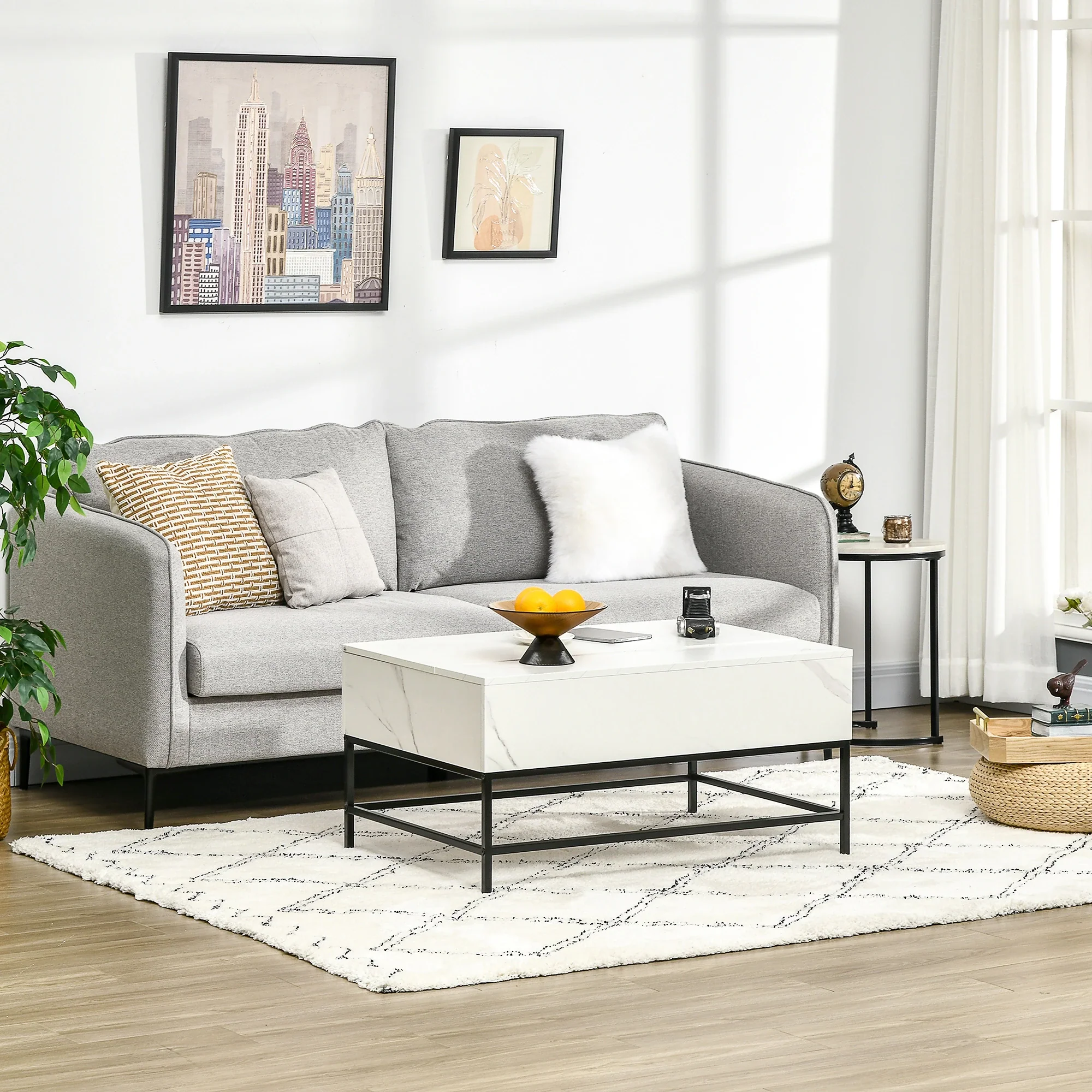 Lift Top Coffee Table, Hidden Storage, Living Room, White - Image 7