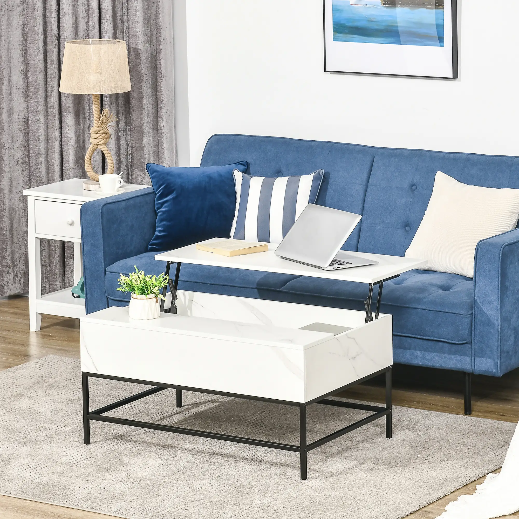 Lift Top Coffee Table, Hidden Storage, Living Room, White - Image 8