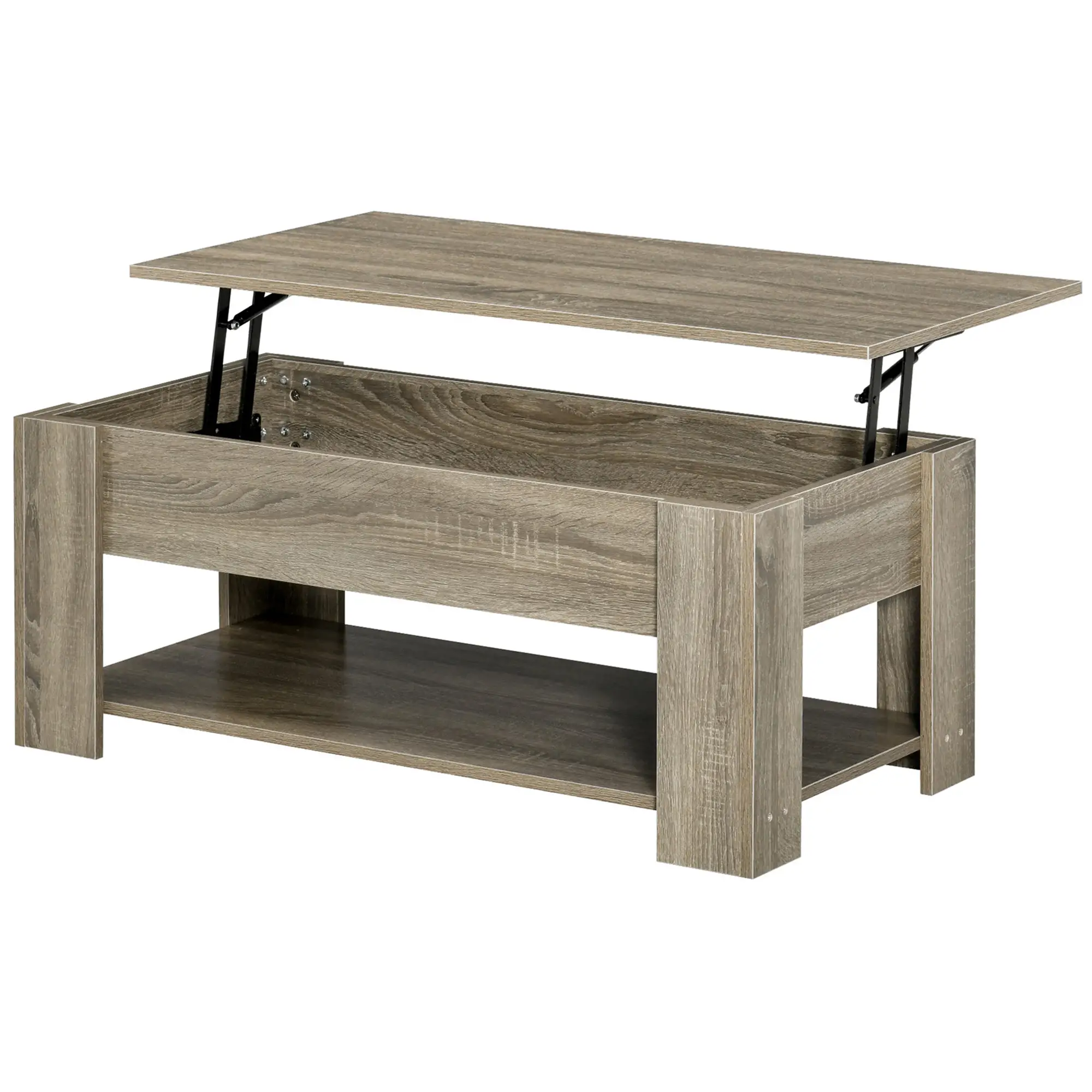 Lift Top Coffee Table, Hidden Storage, Open Shelf, Living Room, Grey - Image 11