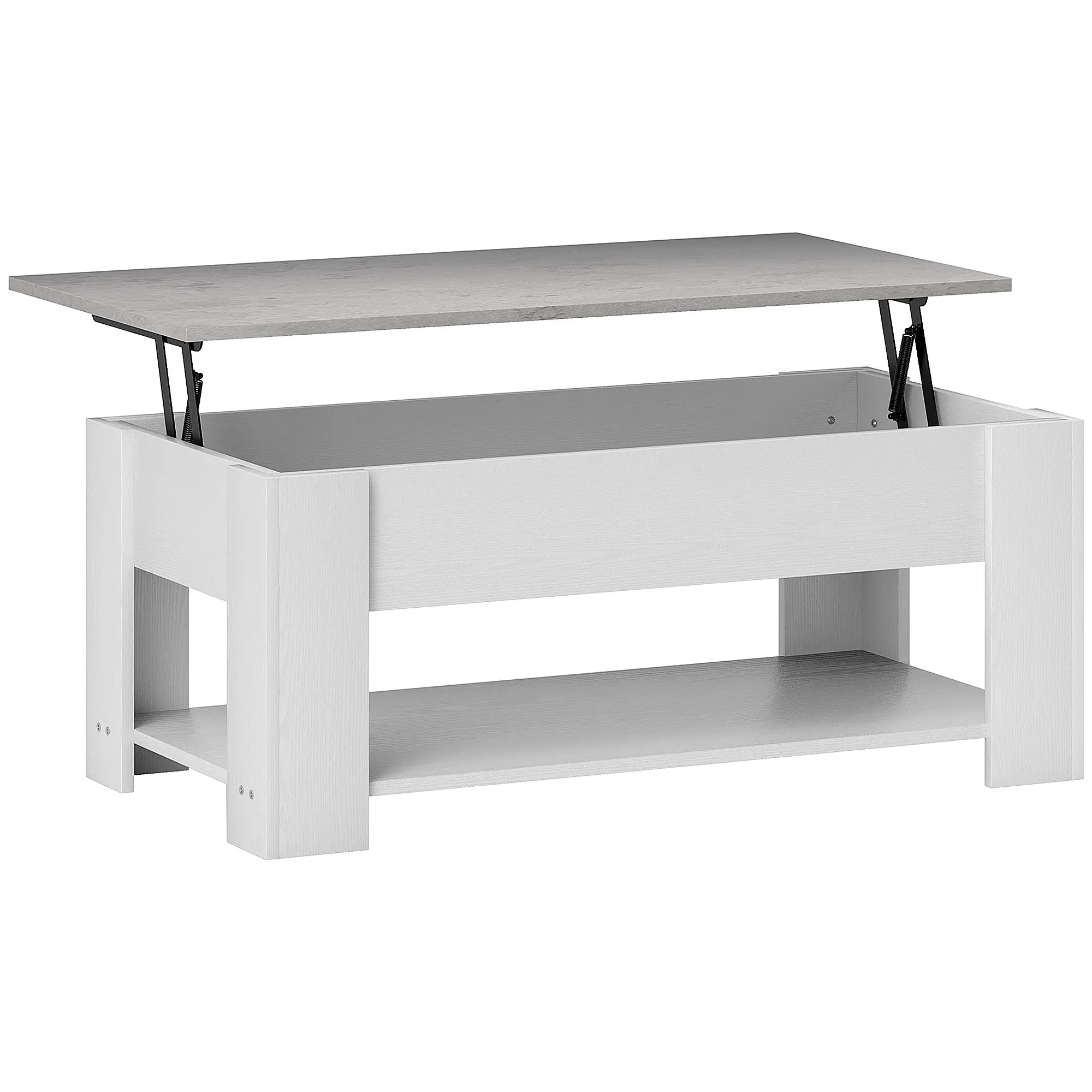 Lift Top Coffee Table, Hidden Storage, Open Shelf, White