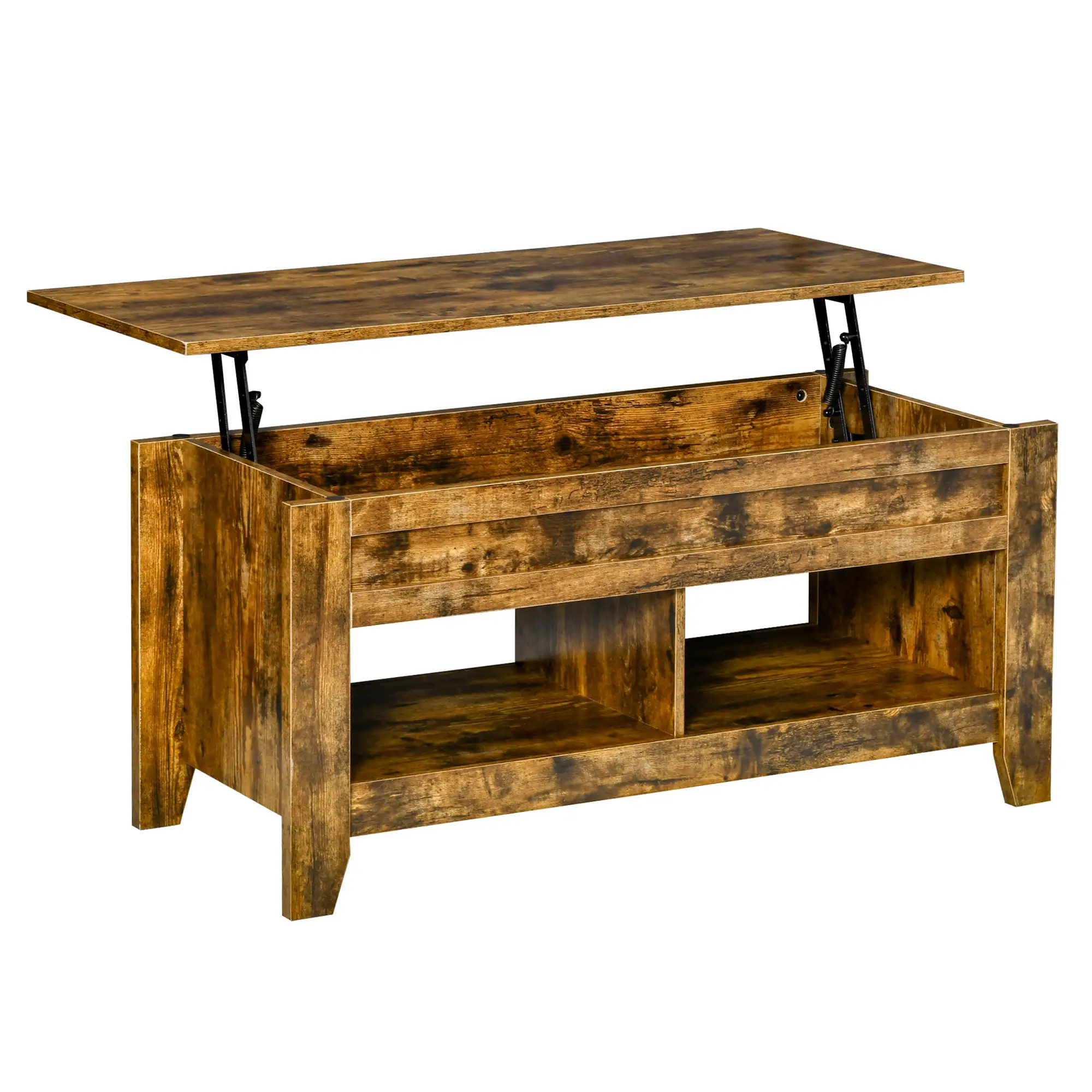 Lift Top Coffee Table, Hidden Storage, Open Shelves, Brown