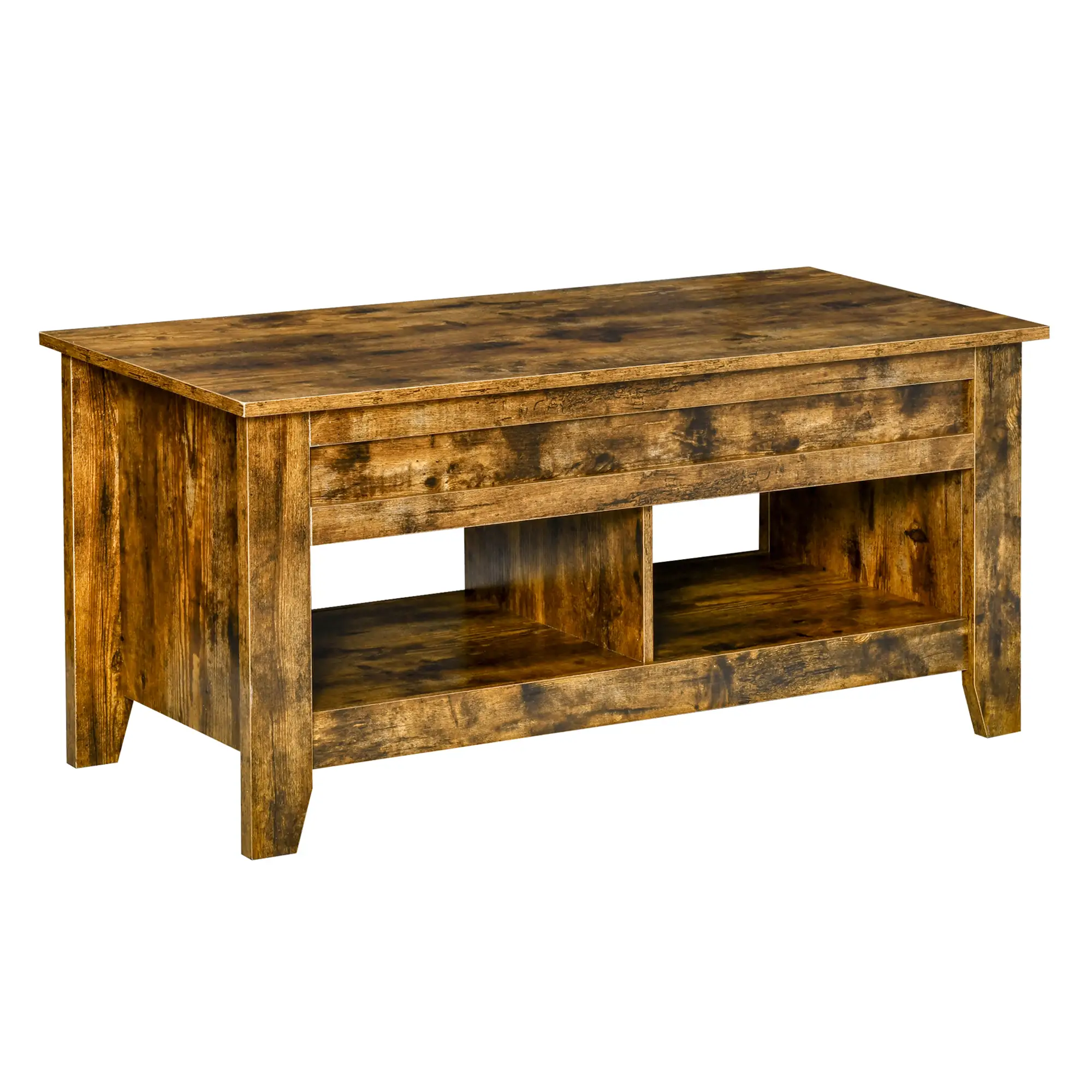 Lift Top Coffee Table, Hidden Storage, Open Shelves, Brown - Image 13