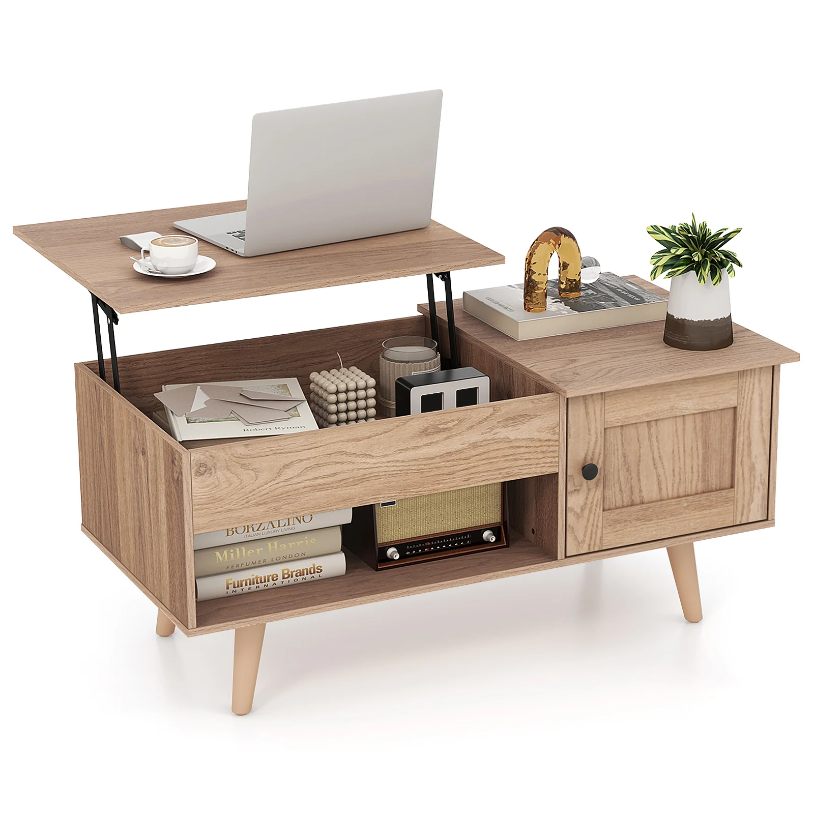 Lift Top Coffee Table, Storage, Hidden Compartment, Natural - Image 4