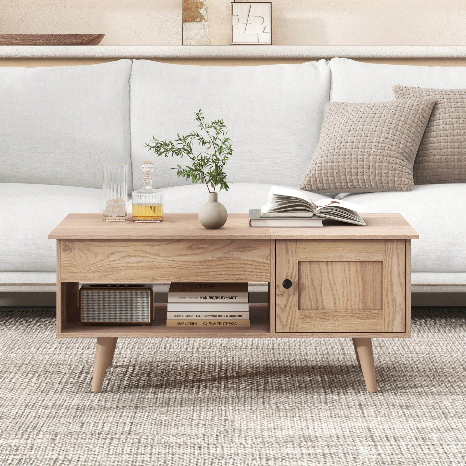 Lift Top Coffee Table, Storage, Hidden Compartment, Natural - Image 7